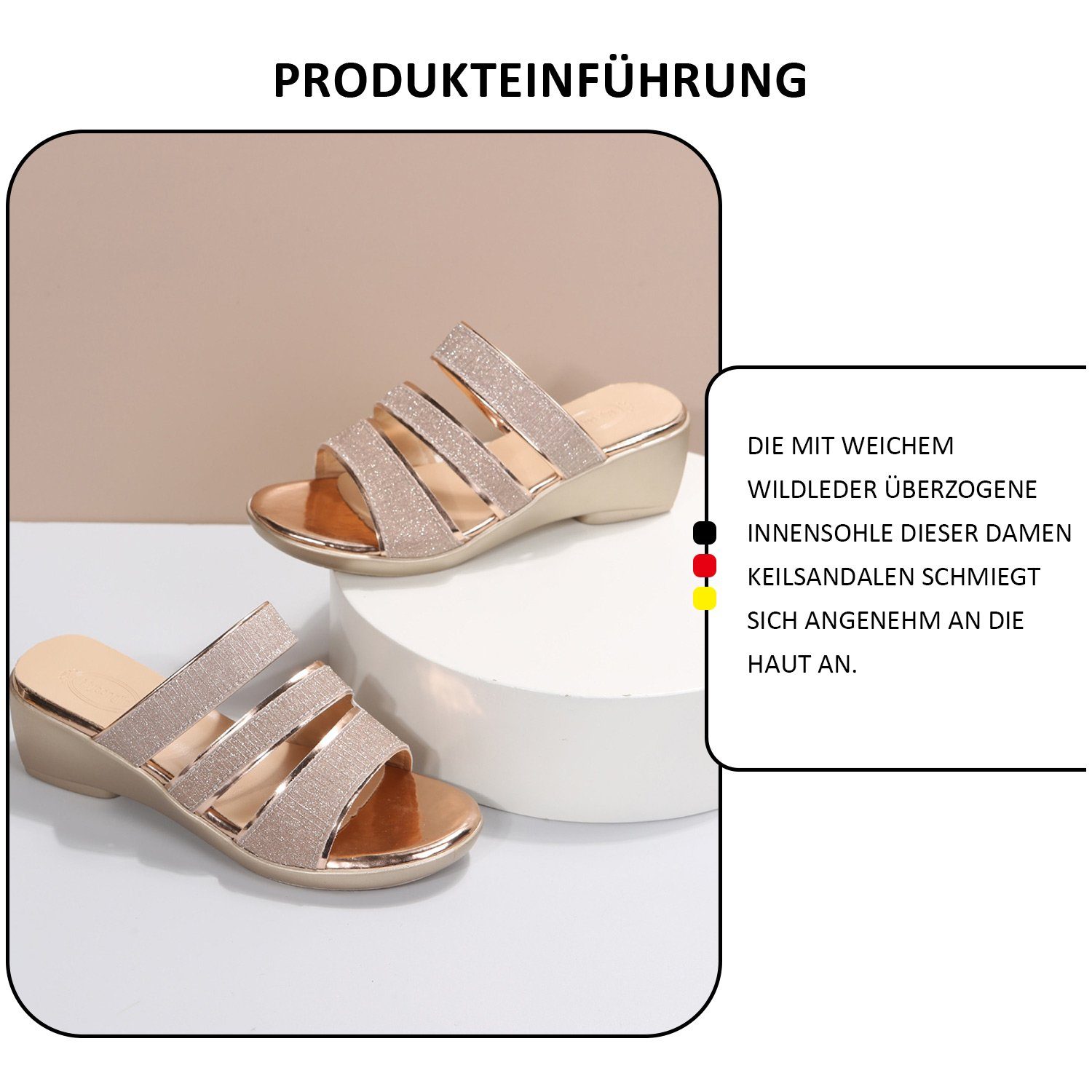 modisch Römersandalen Keilpantolette MAGICSHE Paillettenbesetzte Damen elegant, Gold Sommer