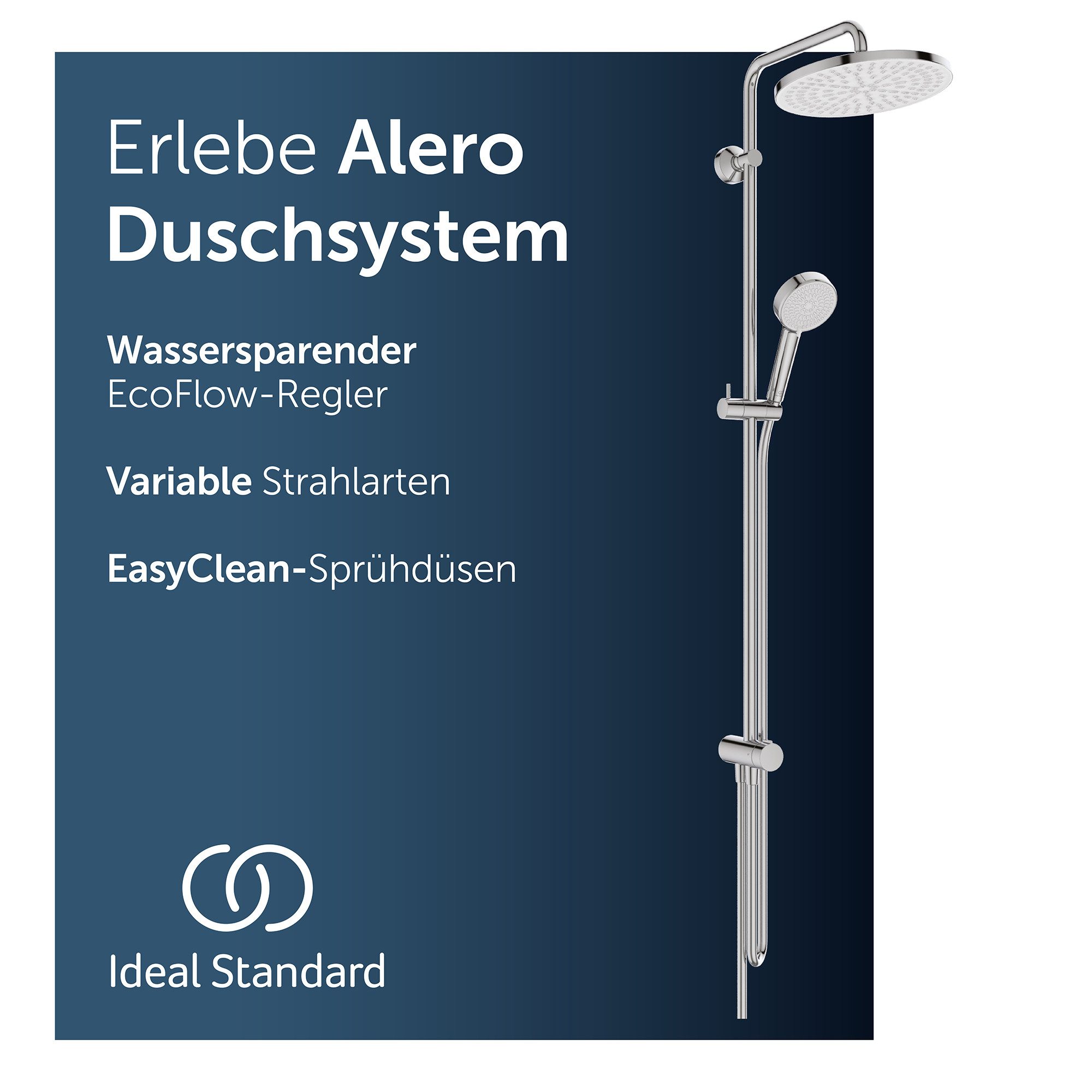 Ideal Standard Duschsystem Alero, Wassersparend, Variable Strahlarten, Einfache Reinigung