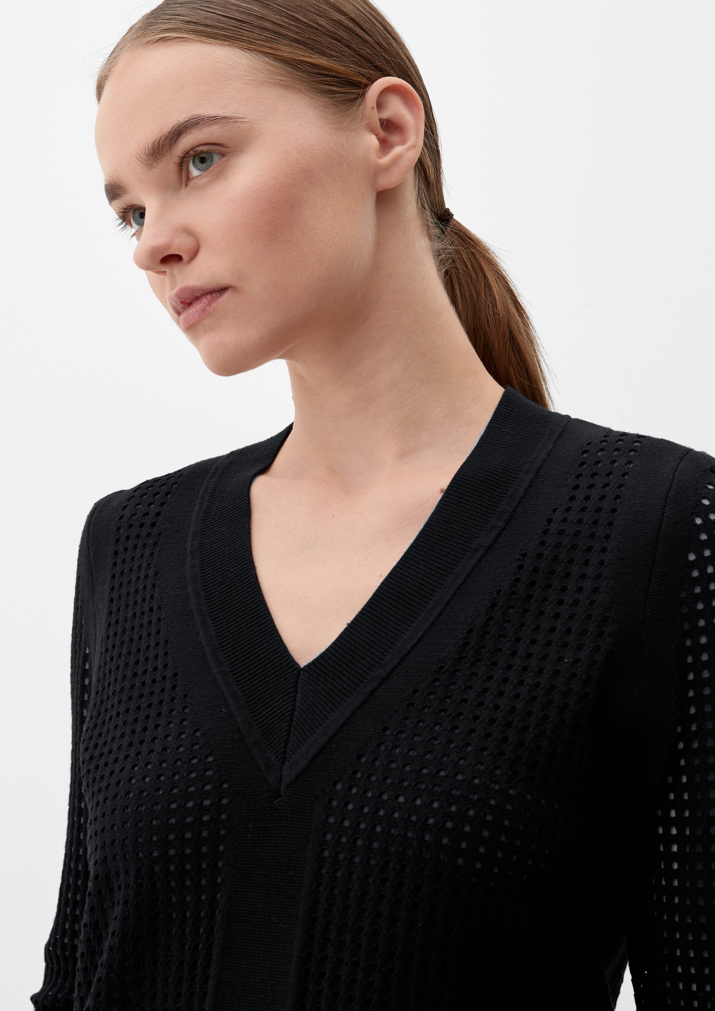 s.Oliver Strickpullover Pullover mit Lochmuster Rippblende günstig online kaufen