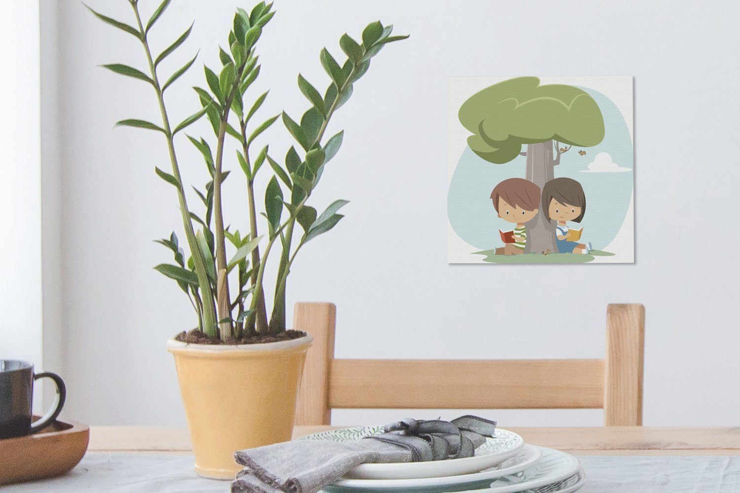 OneMillionCanvasses® Leinwandbild Illustration von zwei Wohnzimmer Schlafzimmer Leinwand (1 St), Kindern, für Bilder lesenden