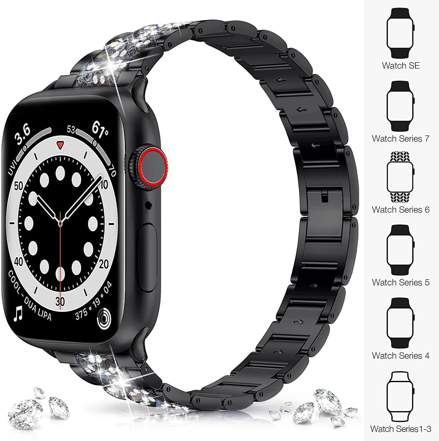 Apple Armband, 41 7, 5, mm, Serie Watch, 4, Band, 3, Watch 38/40/ für 1 Sternfarbe Smartwatch-Armband SE, 6, 2, Schwarz für Band Diida iWatch,