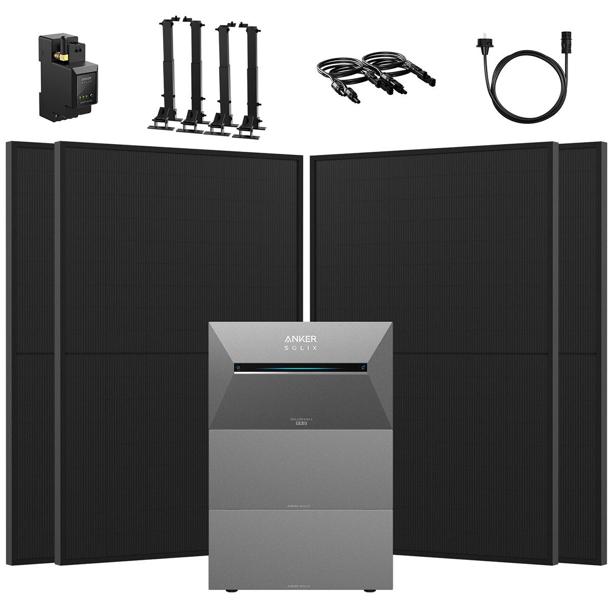 Anker Balkonkraftwerk 1800W Komplettset Solaranlage Anker SOLIX 3 E2700 Pro Speicher, (Smart Meter und 4x JASolar 450Wp Full Black im Lieferumfang enthalten), Speicher mit integriertem Wechselrichter, All-in-One 2,668kWh Akku