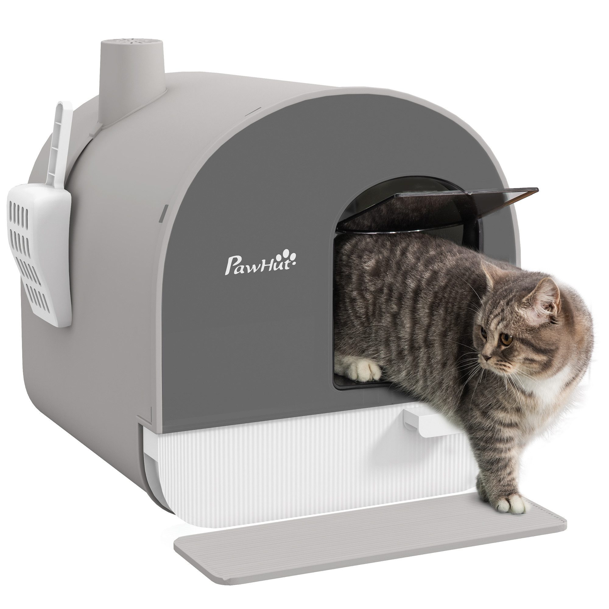 Katzentoilette Katzenklo mit Deckel inkl. Schaufel, ausziehbares Tablett, Toilette