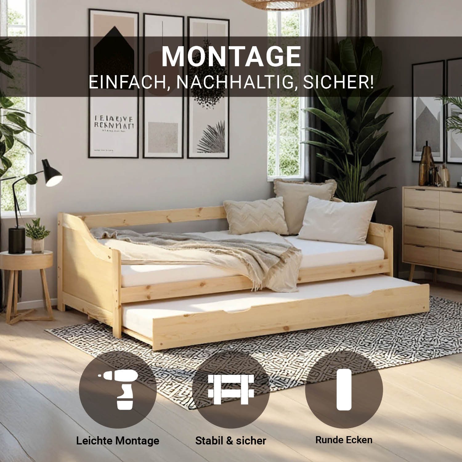Homestyle4u Holzbett 90x200 Kinderbett Ausziehbett Weiß günstig online kaufen