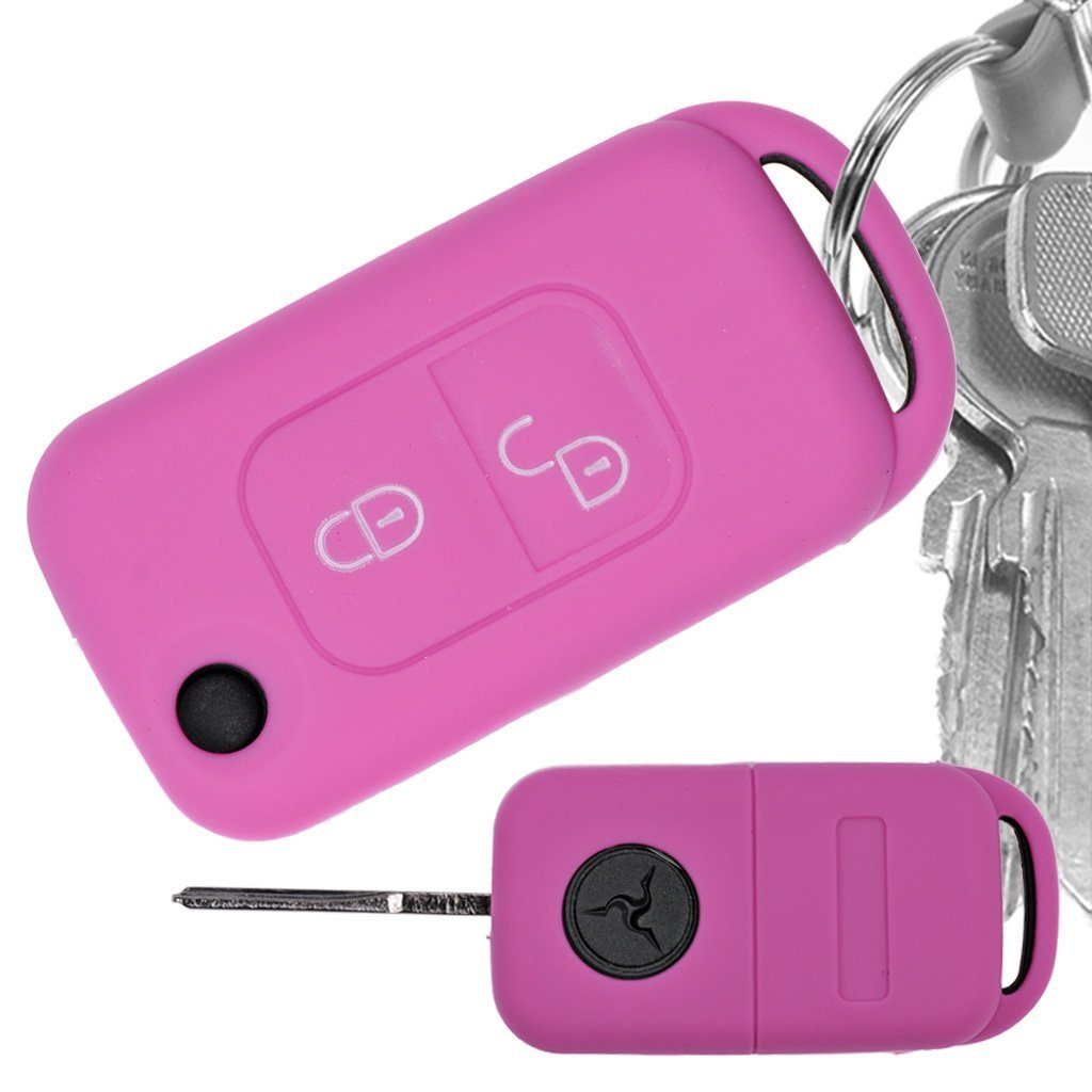 mt-key Schlüsseltasche Autoschlüssel Softcase Silikon Schutzhülle Rosa, für Mercedes Benz SLK A-Klasse R170 W168 2 Tasten Klappschlüssel