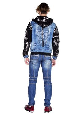 Cipo & Baxx Jeansjacke mit glitzernden Stickereien und Prints