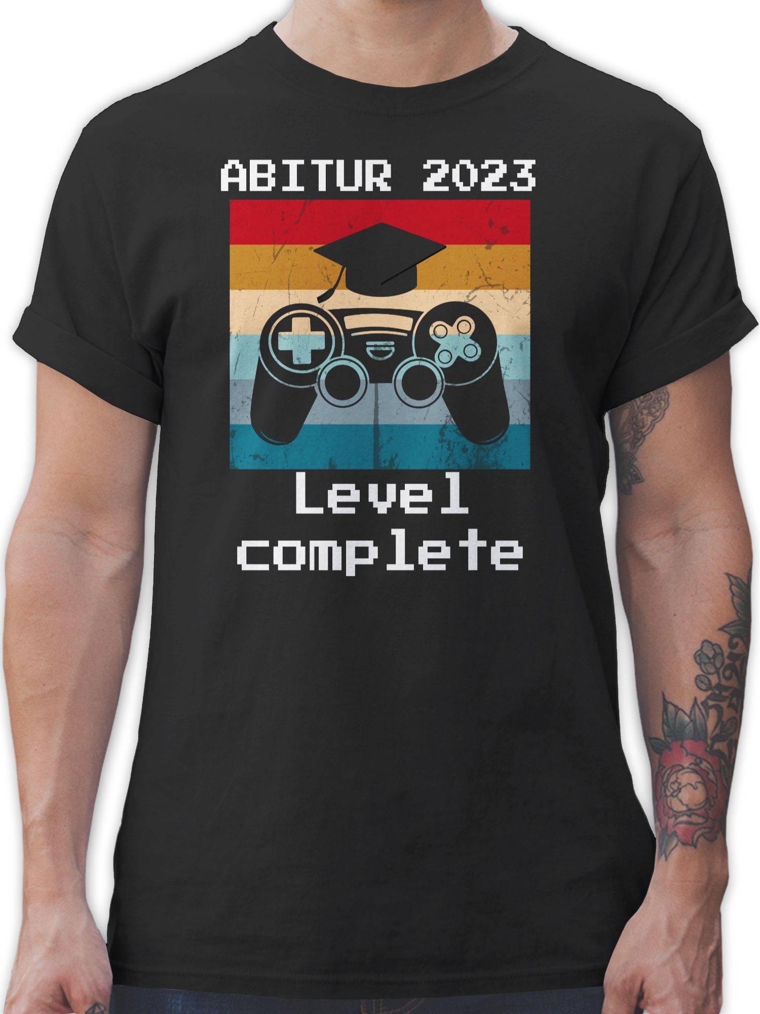 Shirtracer T-Shirt Abitur 2023 Level Complete Vintage Abitur & Abschluss 2024 Geschenk 01 Schwarz