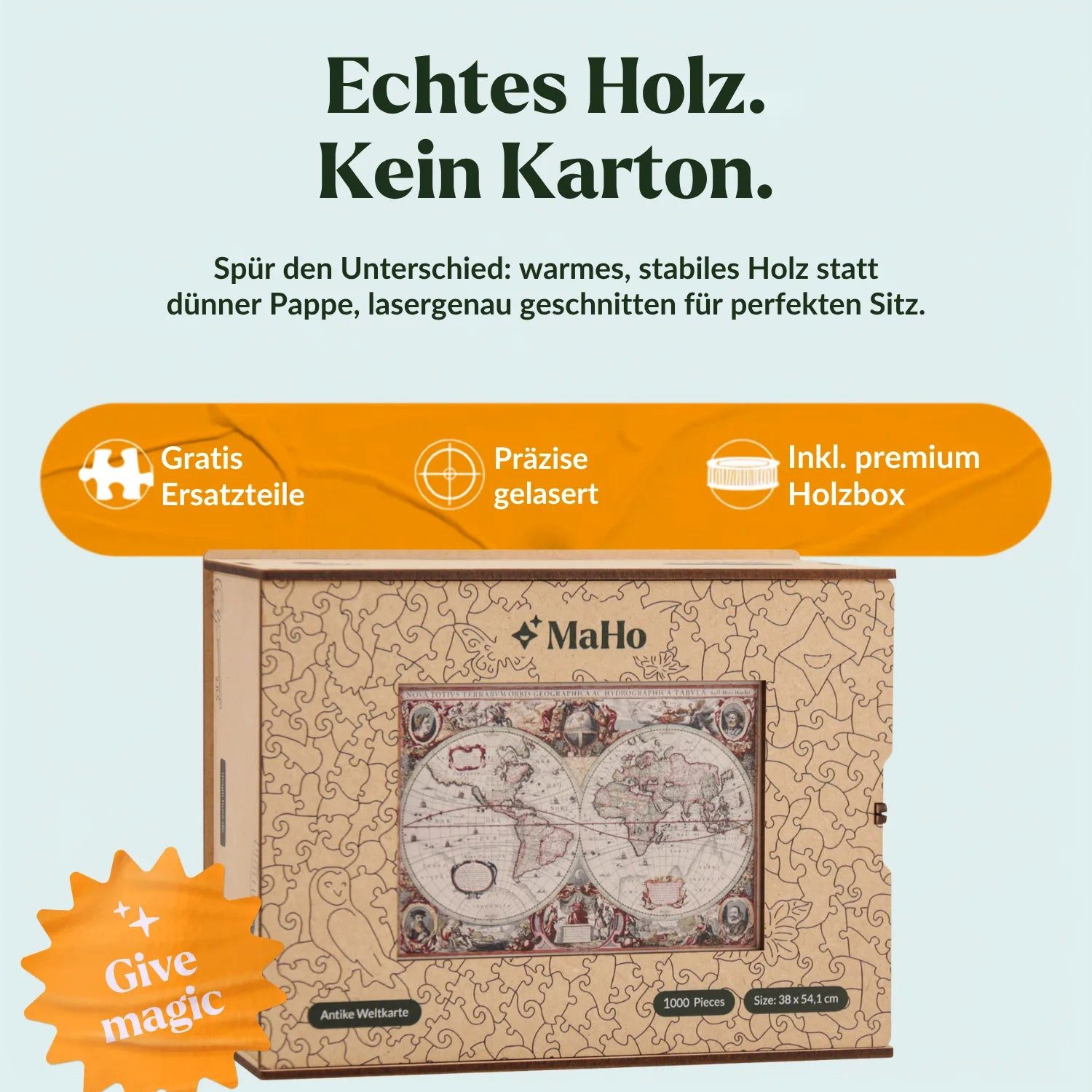 MagicHolz Puzzle Antike Weltkarte Henricus Hondius Holzpuzzle (2D), 250 Puzzleteile