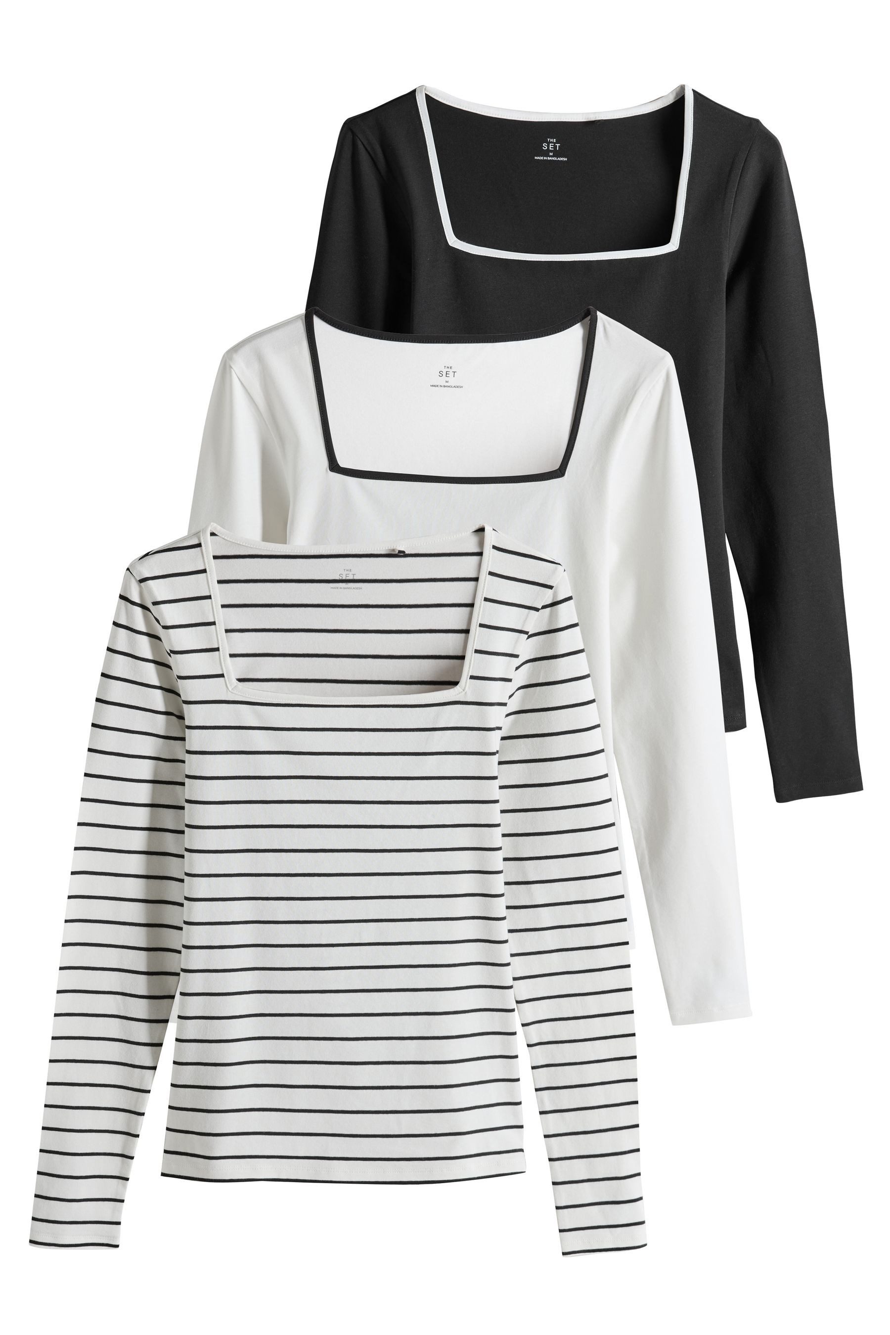 The Set Langarmshirt 3 x The Set Langarmshirts mit eckigem Ausschnitt (3-tlg)