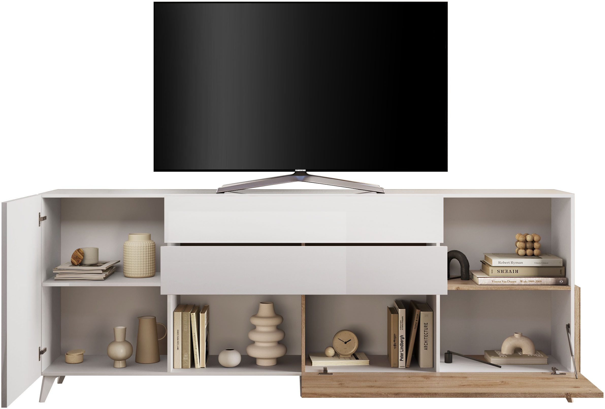 Home affaire Sideboard Monaco in Breite 241 cm, Anrichte mit Tür, Klappe und 2 Schubkästen, Stauraumschrank – sanftes Schließen, edles Design, viel Platz