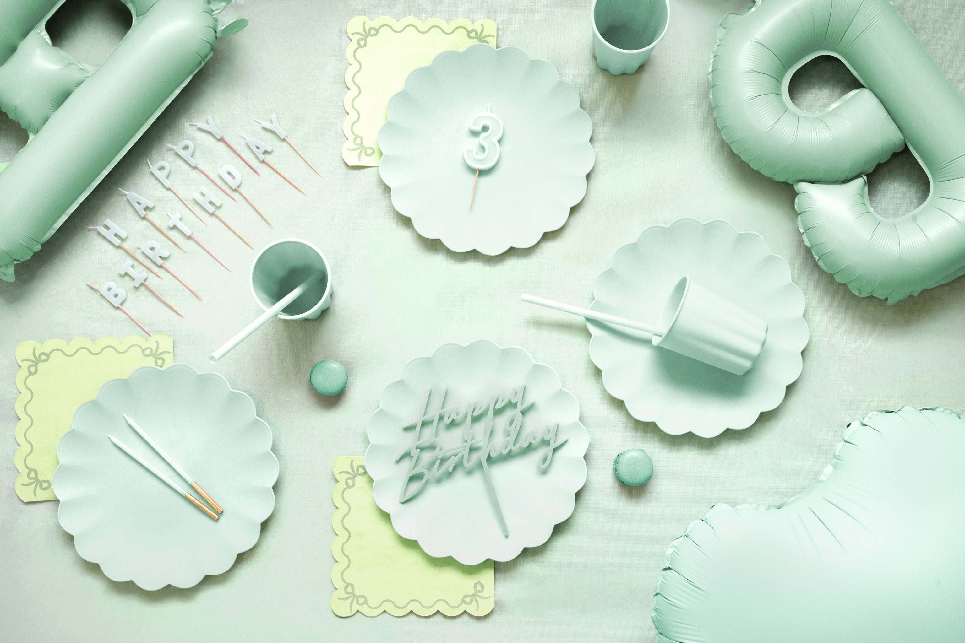 partydeco Tortenstecker, Cake Topper Happy Birthday 18x16cm Mint