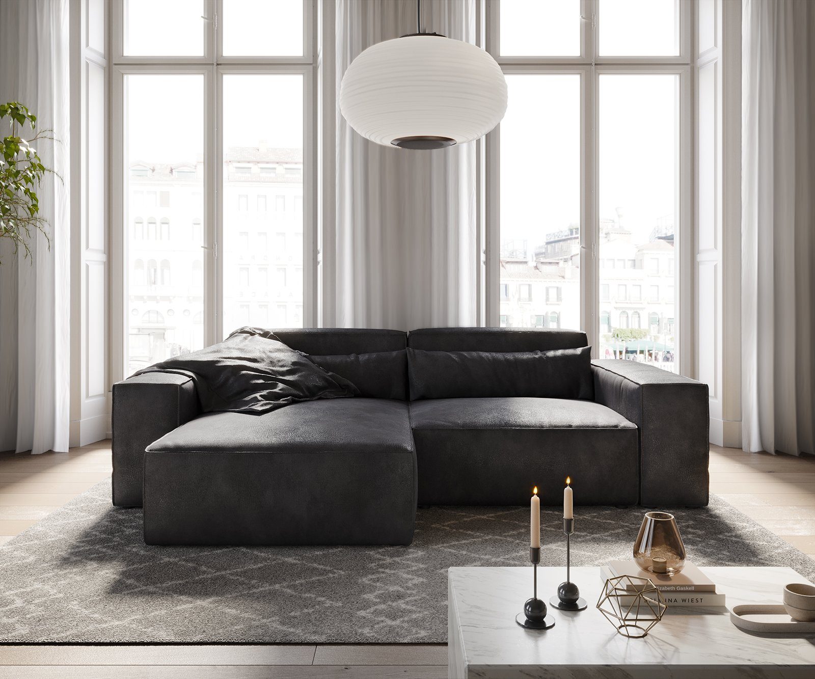 DELIFE Ecksofa Sirpio, Lederimitat Vintage Anthrazit günstig online kaufen