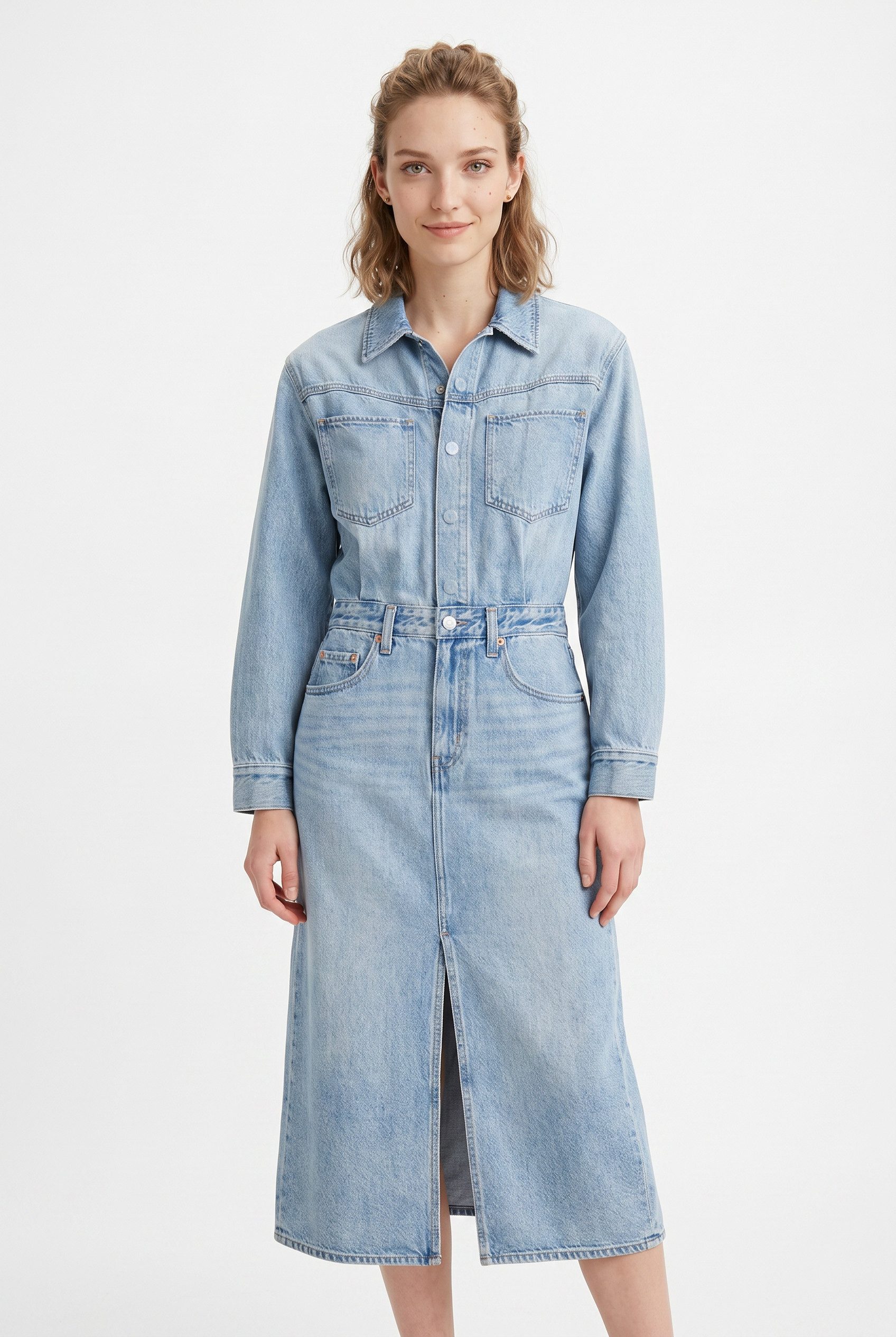 Levi's® Jeanskleid WESTERN DENIM MID Denim-Midi-Hemdkleid