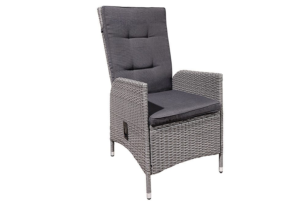 riess-ambiente Gartenstuhl SYLT grau - Outdoor-Stoff, Rattan, Armlehne, inkl. Kissen, wetterfest (Einzelartikel, 1 St), mit verstellbarer Rückenlehne - ideal für Terrasse, Balkon oder Garten