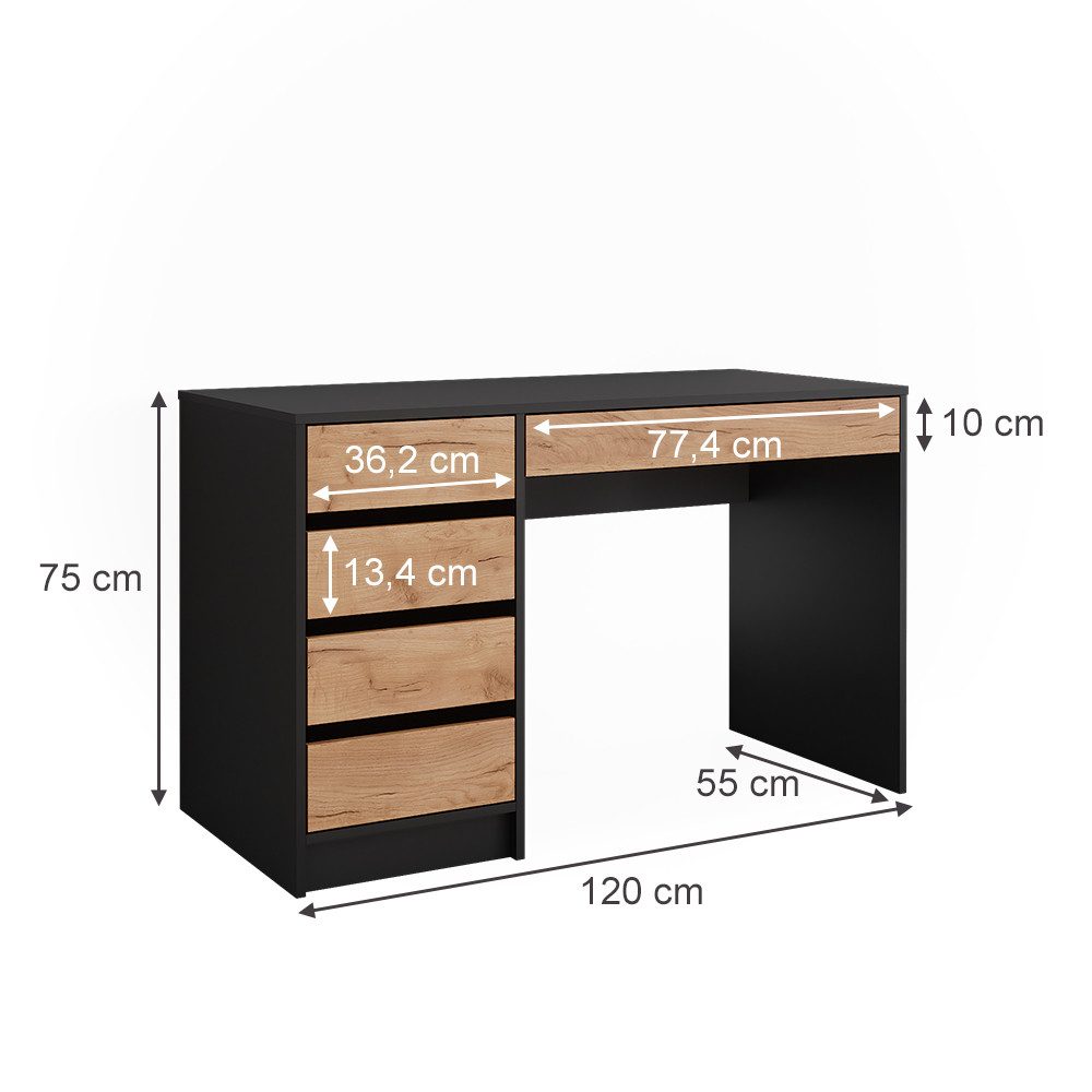 Vicco Schminktisch Sherry, Anthrazit/Goldkraft Eiche/Goldkraft Eiche, 120 x 75 cm ohne... (1-St)