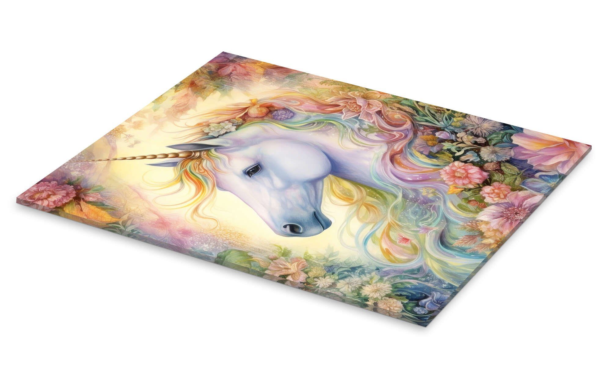 Posterlounge Wandbild Einhorn und Blütenknospen, Dolphins DreamDesign, erhältlich als Poster, Leinwandbild, Wandsticker oder Acrylglasbild