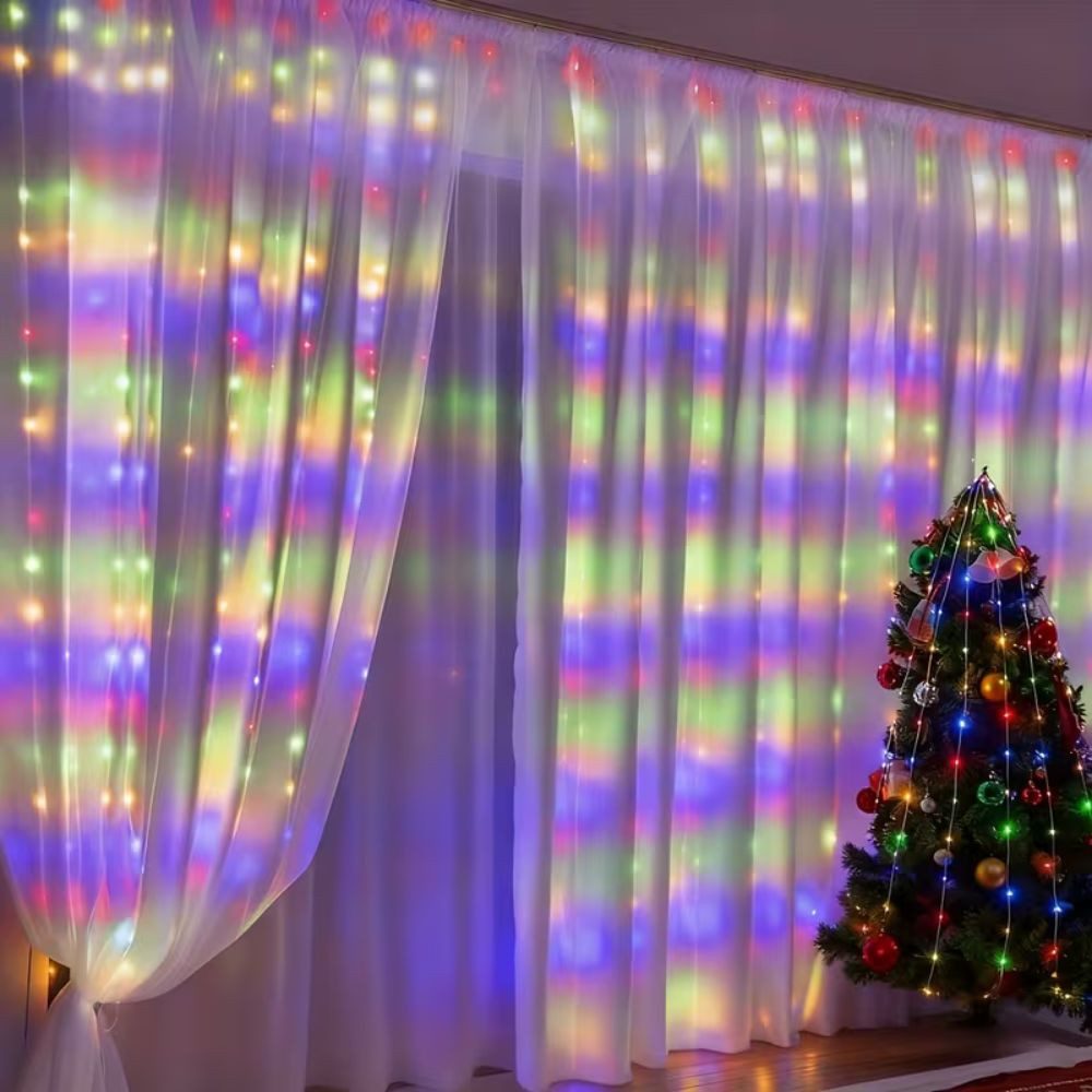 Wrischan Lichterkette Lichtervorhang mehrfarbig USB Lichterkette Vorhang Fenster 300LED, 8 Beleuchtungsmodi, Fernbedienung, USB-betrieben, langlebig – Bild 5 von 5