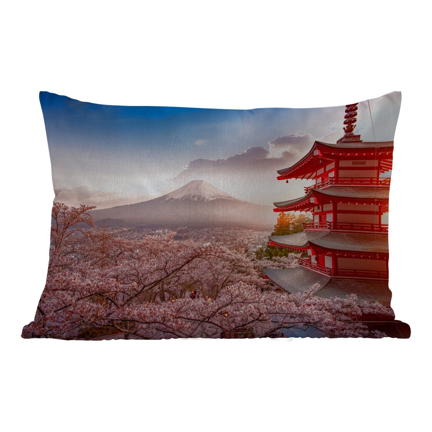 MuchoWow Dekokissen Pagode - Sakura - Fuji - Blütenzweige - Japan, Outdoor-Dekorationskissen, Polyester, Dekokissenbezug, Kissenhülle