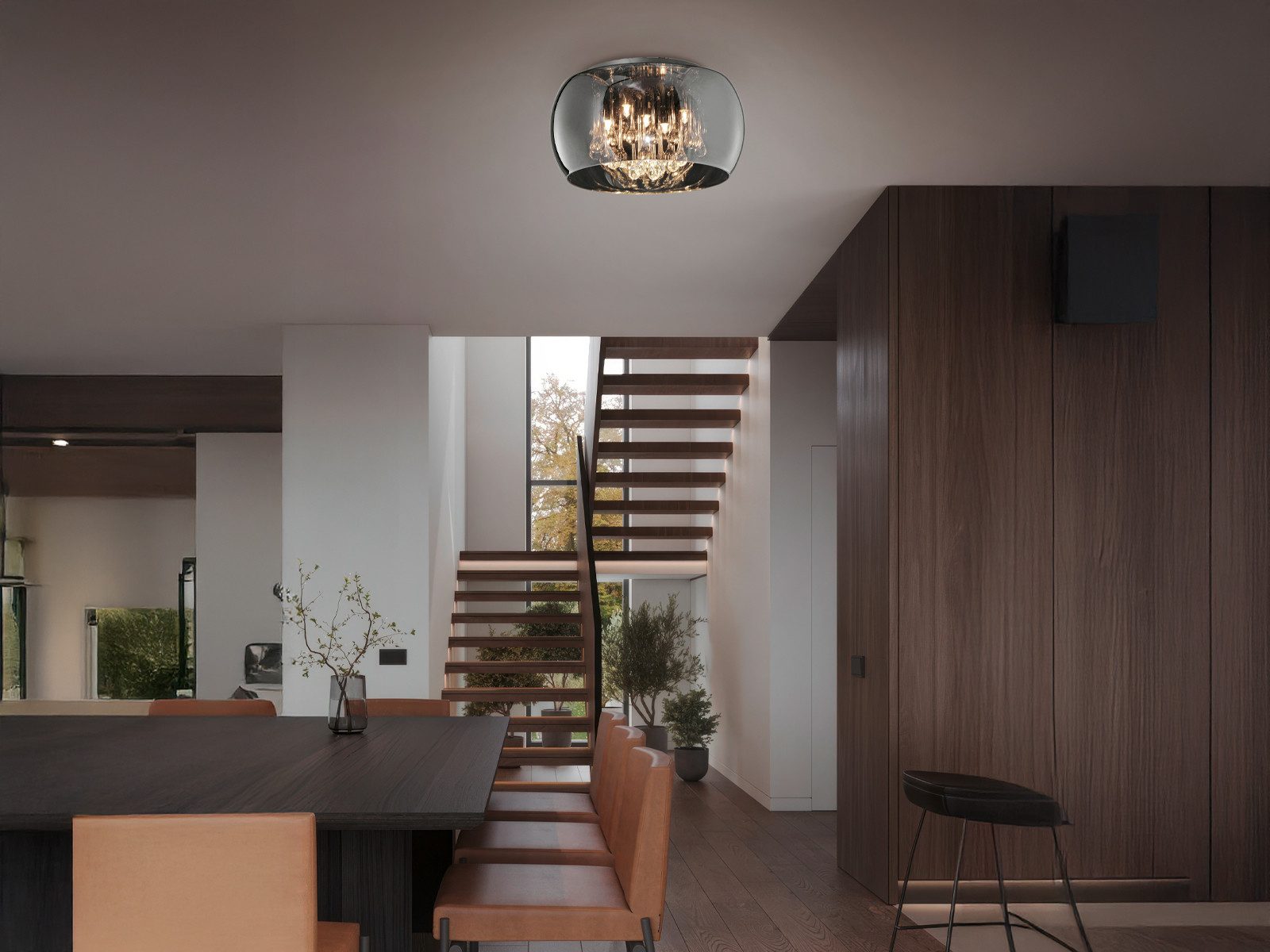 TRIO Leuchten LED Deckenleuchte, LED wechselbar, Warmweiß, Luxuslampen Lampenschirm Rauch-glas Kristall übern Esstisch, Ø40cm