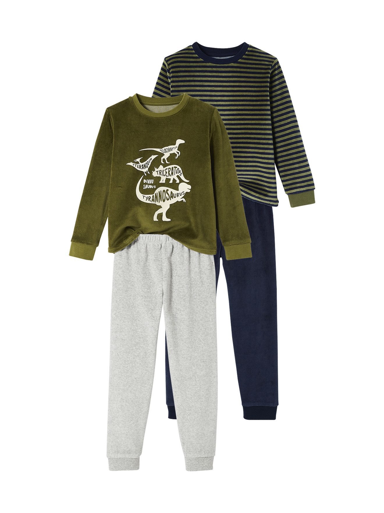 Schlafanzug 2er-Pack Jungen Samt-Schlafanzüge, Dinos BASIC