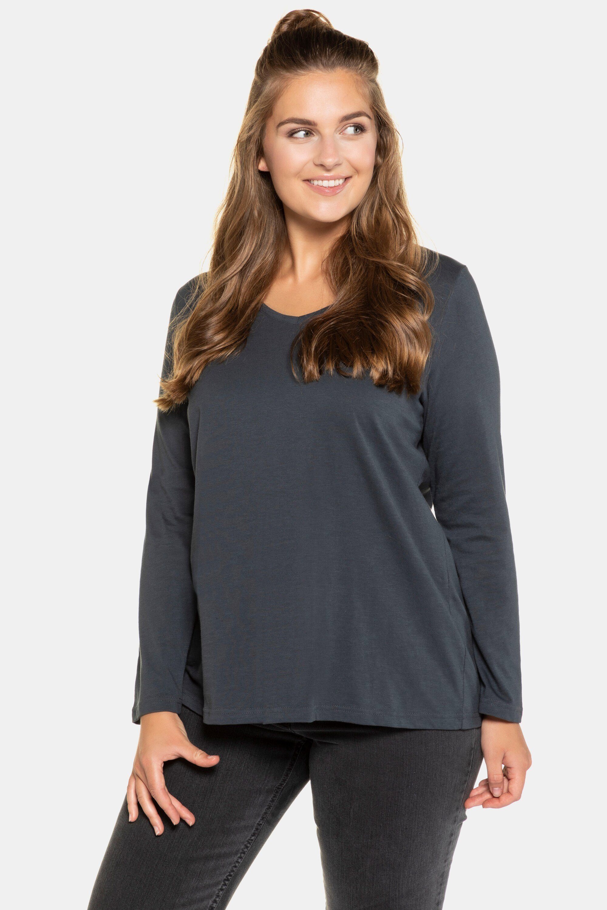 Ulla Popken Oversize-Shirt Shirt A-Linie V-Ausschnitt Biobaumwolle