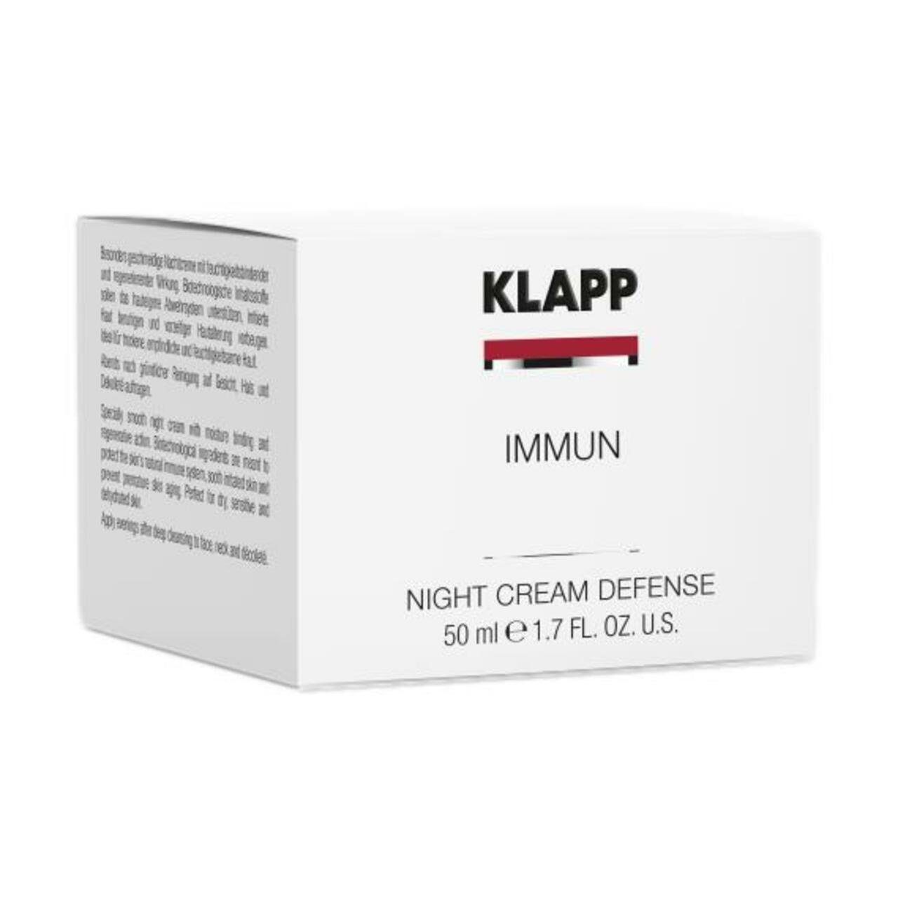 Klapp Cosmetics Gesichtspflege Immun Night Cream Defense, Sofort spürbare feuchtigkeitsspendende Wirkung.