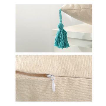 Kissenbezüge 45 * 45cm Boho Kissenbezug Kissen Tufted Tassel Woven Decorative, Mrichbez (1 Stück), Verdickter Polyester-/Baumwoll-Leinenstoff + Quastenbordüre