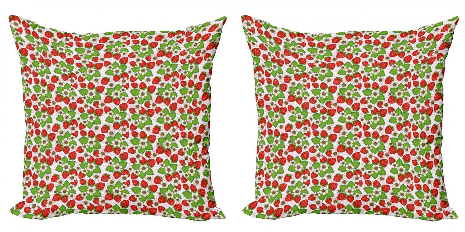 Kissenbezüge Modern Accent Doppelseitiger Digitaldruck, Abakuhaus (2 Stück), Blumen Erdbeeren Sommer