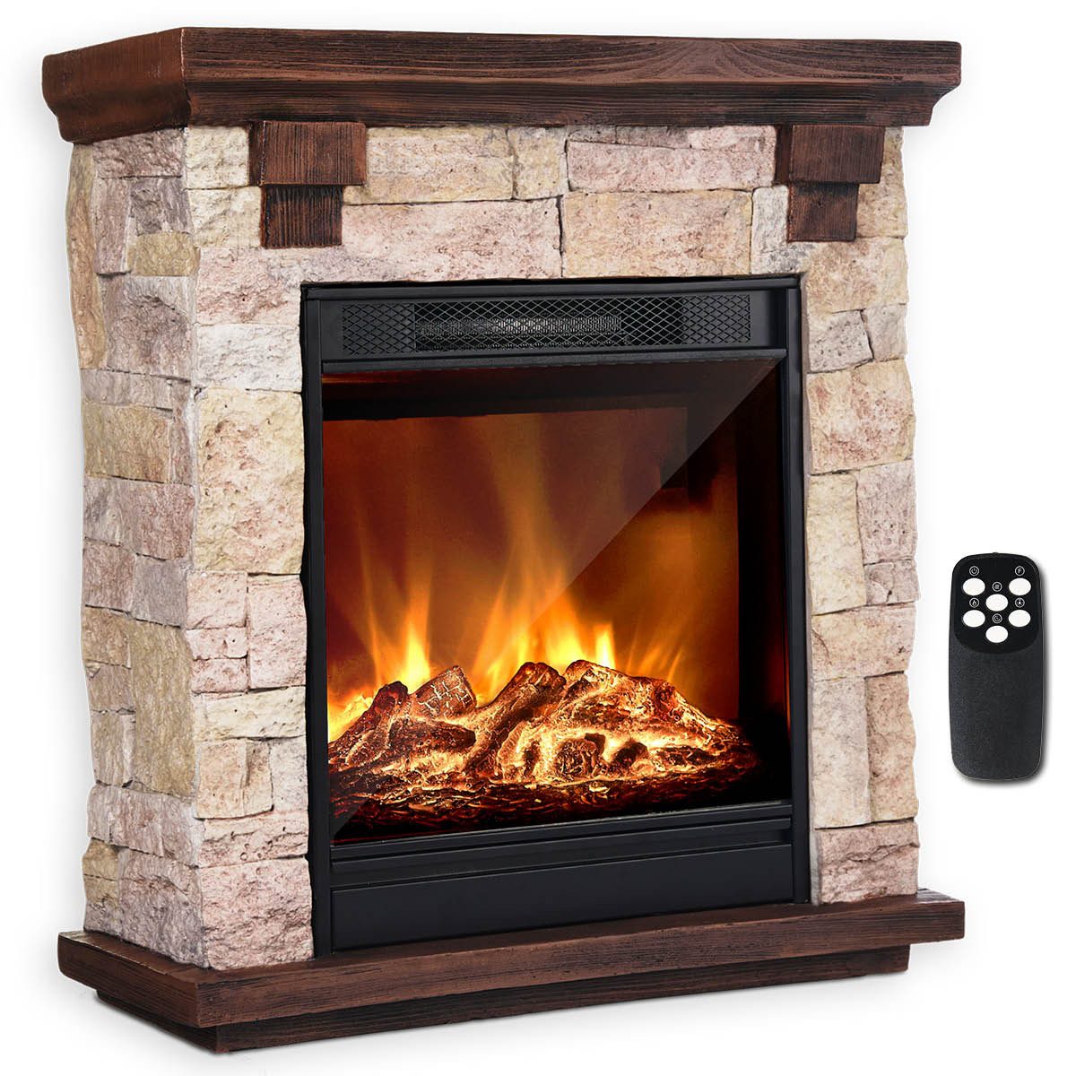 AMBINESS Elektrokamin 2 Heizstufen, 900W - 2000W, LED - 3D Flammeneffekt mit Farbwechsel, inkl. Fernbedienung Timer & Thermostat