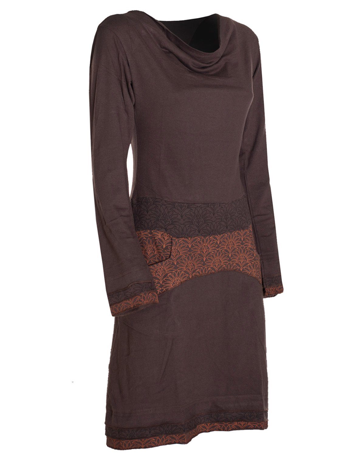 Vishes Jerseykleid Kleid Wasserfallkragen Bund bedruckt Taschen Boho, Ethno, Hippie, Festival Style