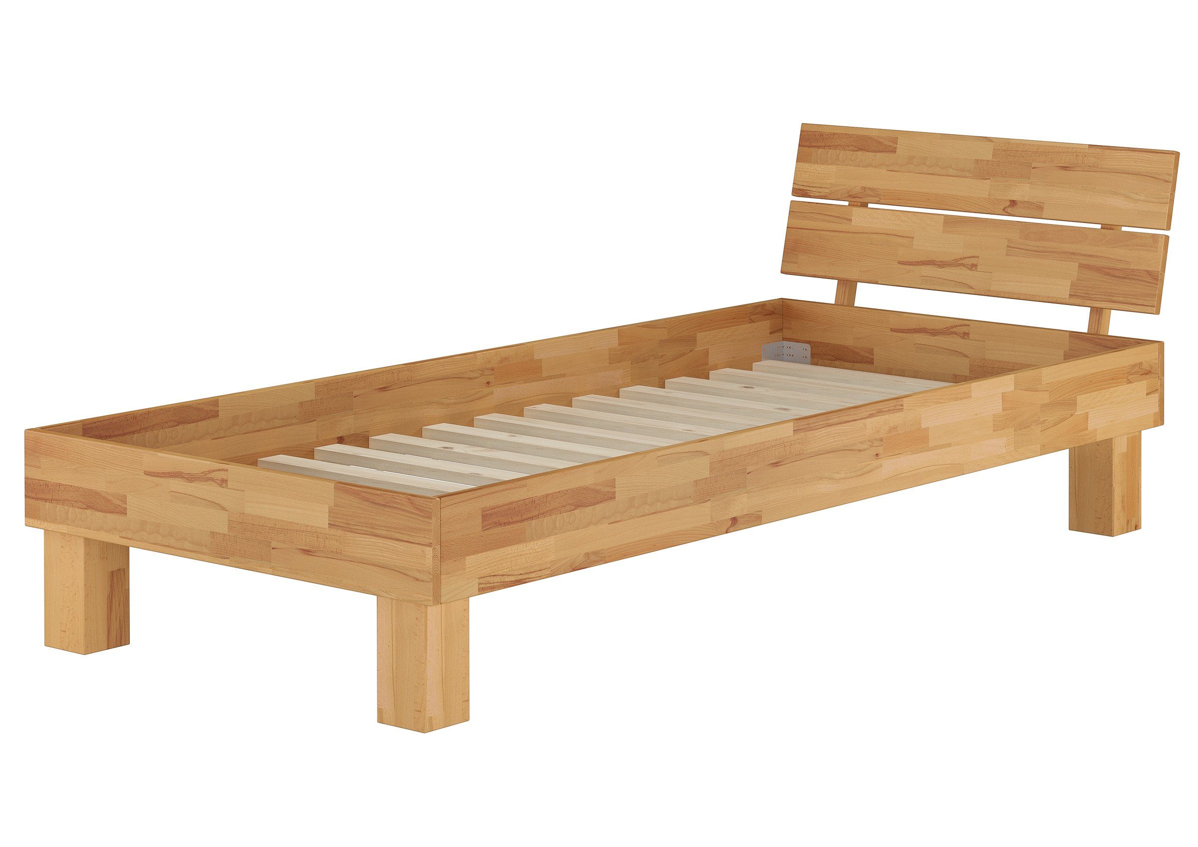 Buche Matratze, Bett Buchefarblos mit Rost und 90x200 lackiert modern ERST-HOLZ Einzelbett