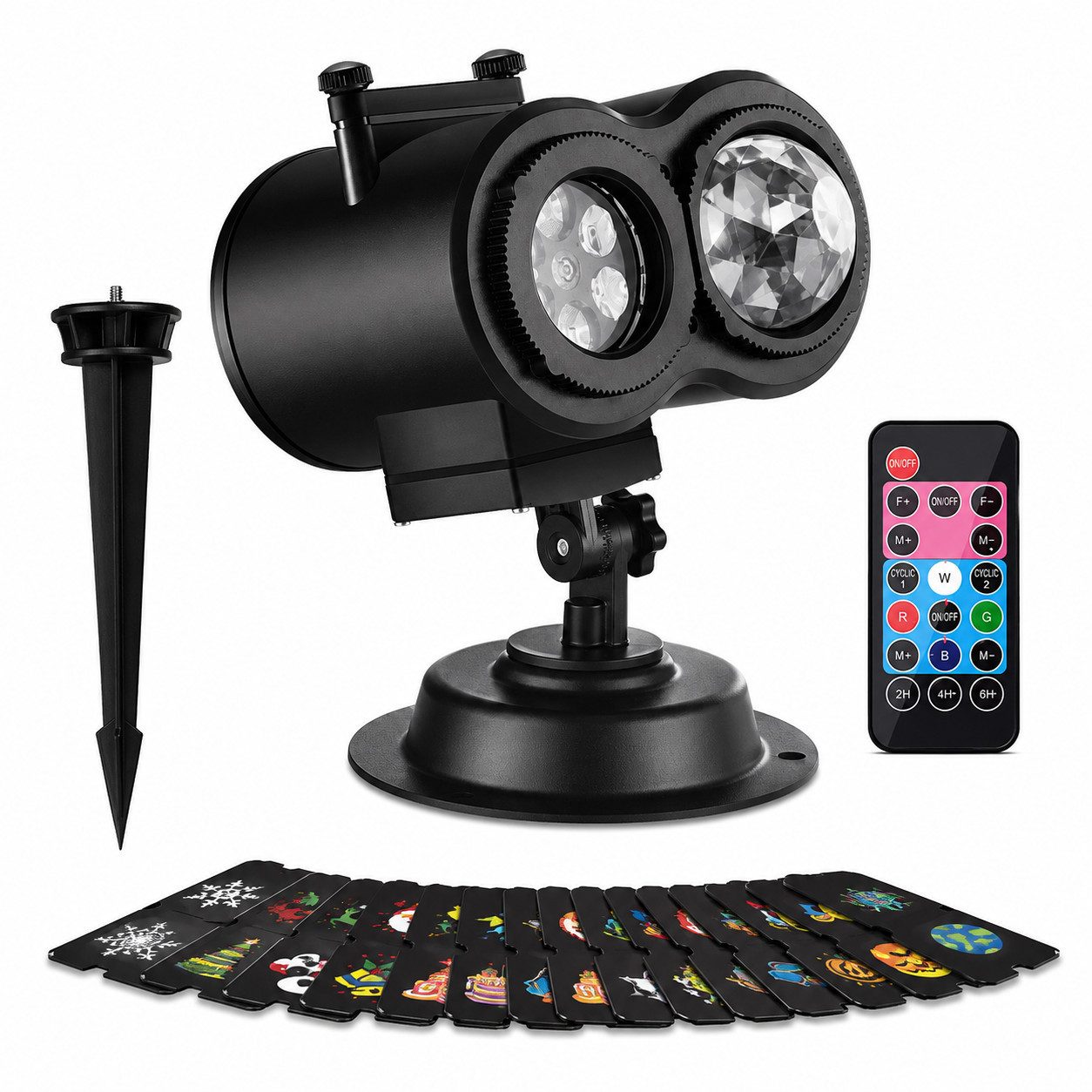 Tekoo Projektionslampe LED Projektor Weihnachten Halloween mit 16 Motiven und IP44, LED, Blau, Rot, mehrfarbig, Weiß, Grün, 16 Motivkarten, IP44, Fernbedienung, Wasserwellen-Effekt