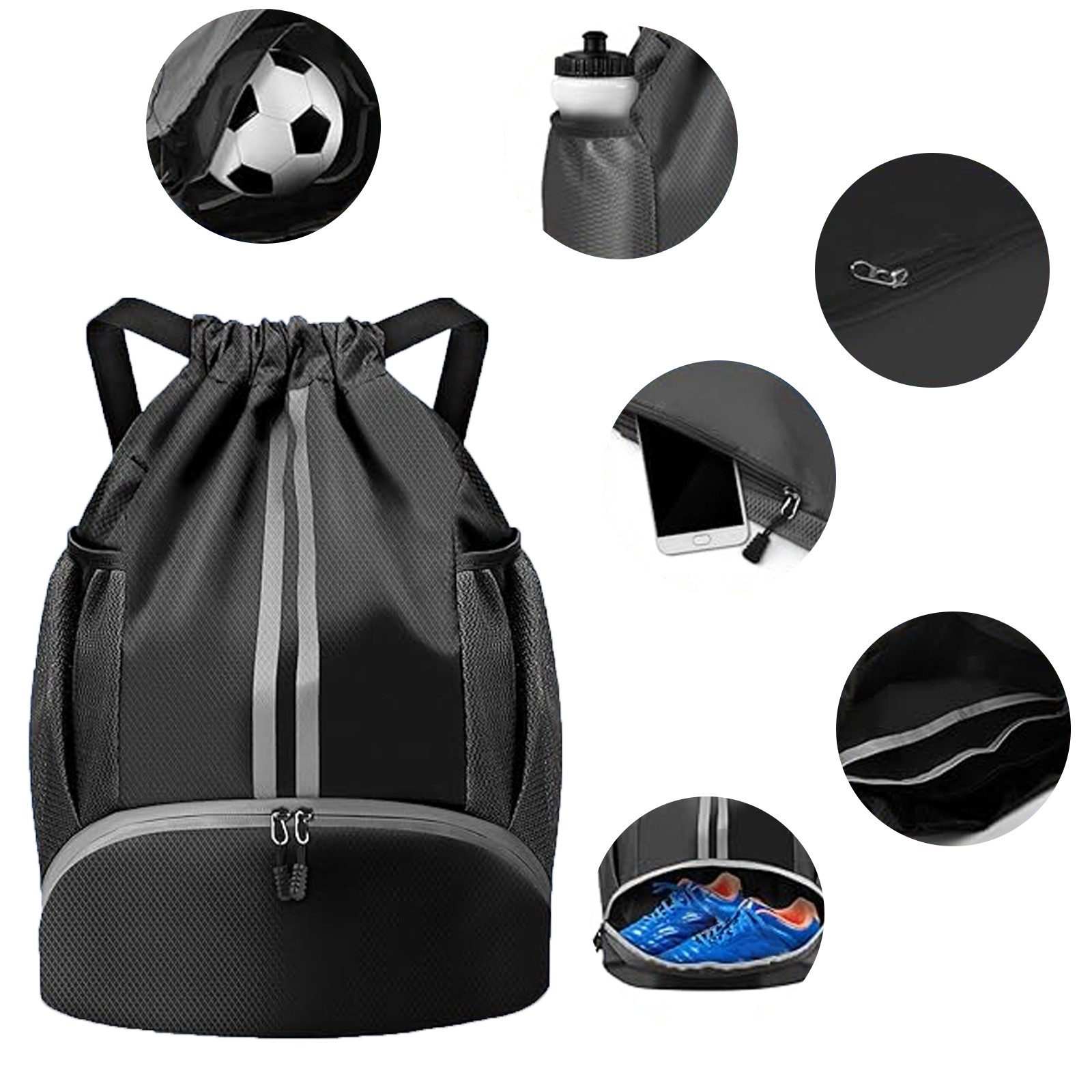 OKWISH Rucksack Mode Sport Rucksäcke Turnbeutel Kapazität Kordelzug Sporttasche (Kordelzugbeutel Freizeitrucksack Gymsack, 1-tlg., Kordelzug mit Netztaschen, Sportbeutel mit Bodenfach), Sportrucksack für Reisen Fitnessstudio Schwimmen Herren Damen Jungen