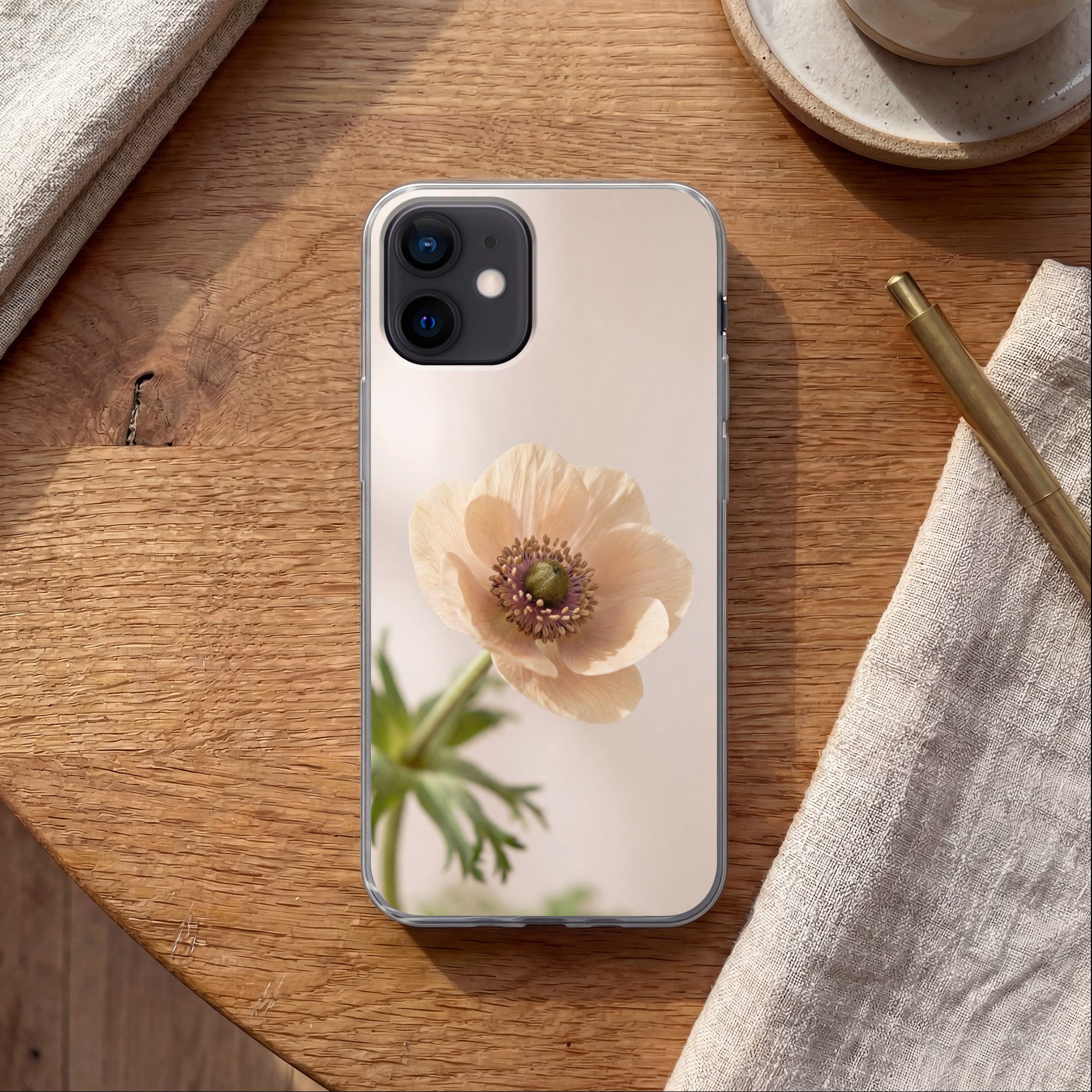 MuchoWow Handyhülle für Apple iPhone 12 Pro Blume - Minimalistisch - Grün, Smartphone-Bumper, Print, Handy Schutzhülle Dünn