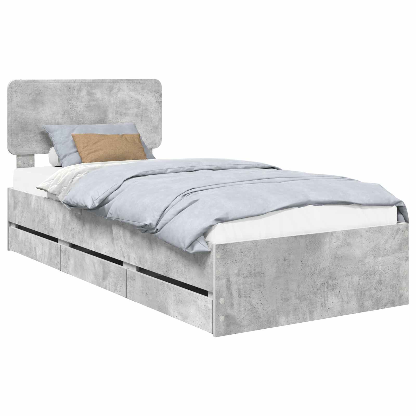 vidaXL Bett Bettrahmen mit Kopfteil Betongrau 90 x 200 cm Holzwerkstoff (1-tlg)