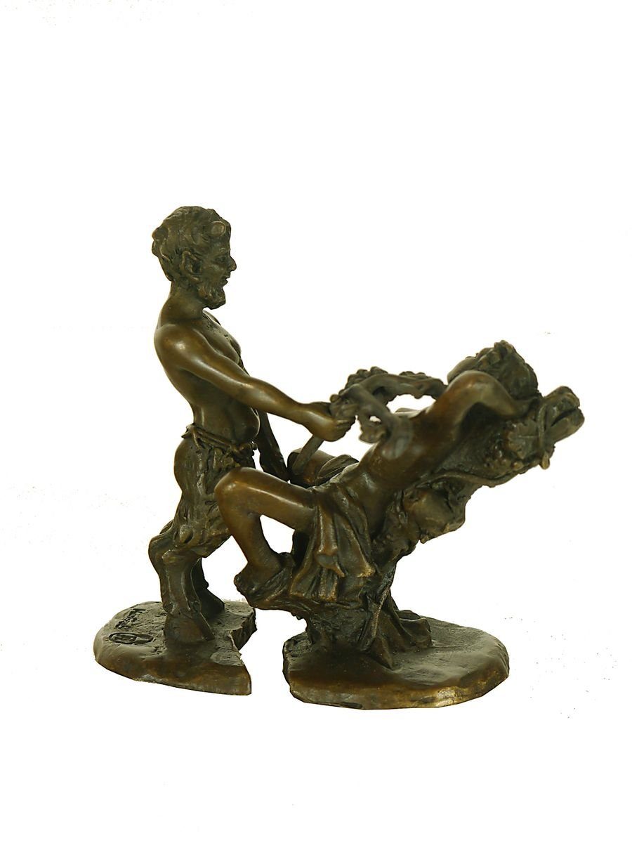 Faun Dekoobjekt AFG Jungfrau, Erotik Satyr / Bronze mit Figur 2-teilig