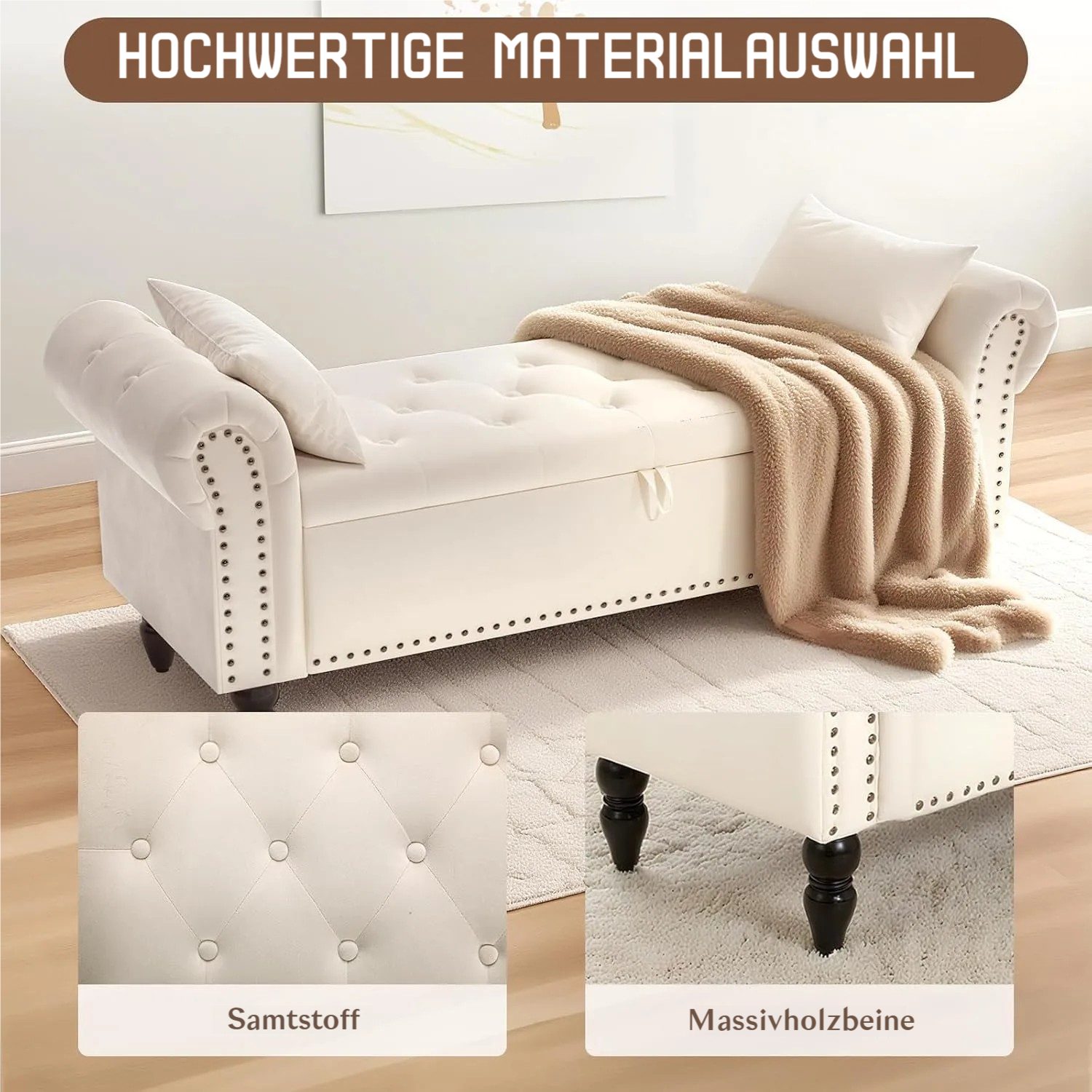 TLGREEN Bettbank Doppelter Hocker mit Stauraum, (Samt,Eleganz und Komfort mit Stauraum), Multifunktionsbank für Wohnzimmer,Schlafzimmer – Bild 5 von 5