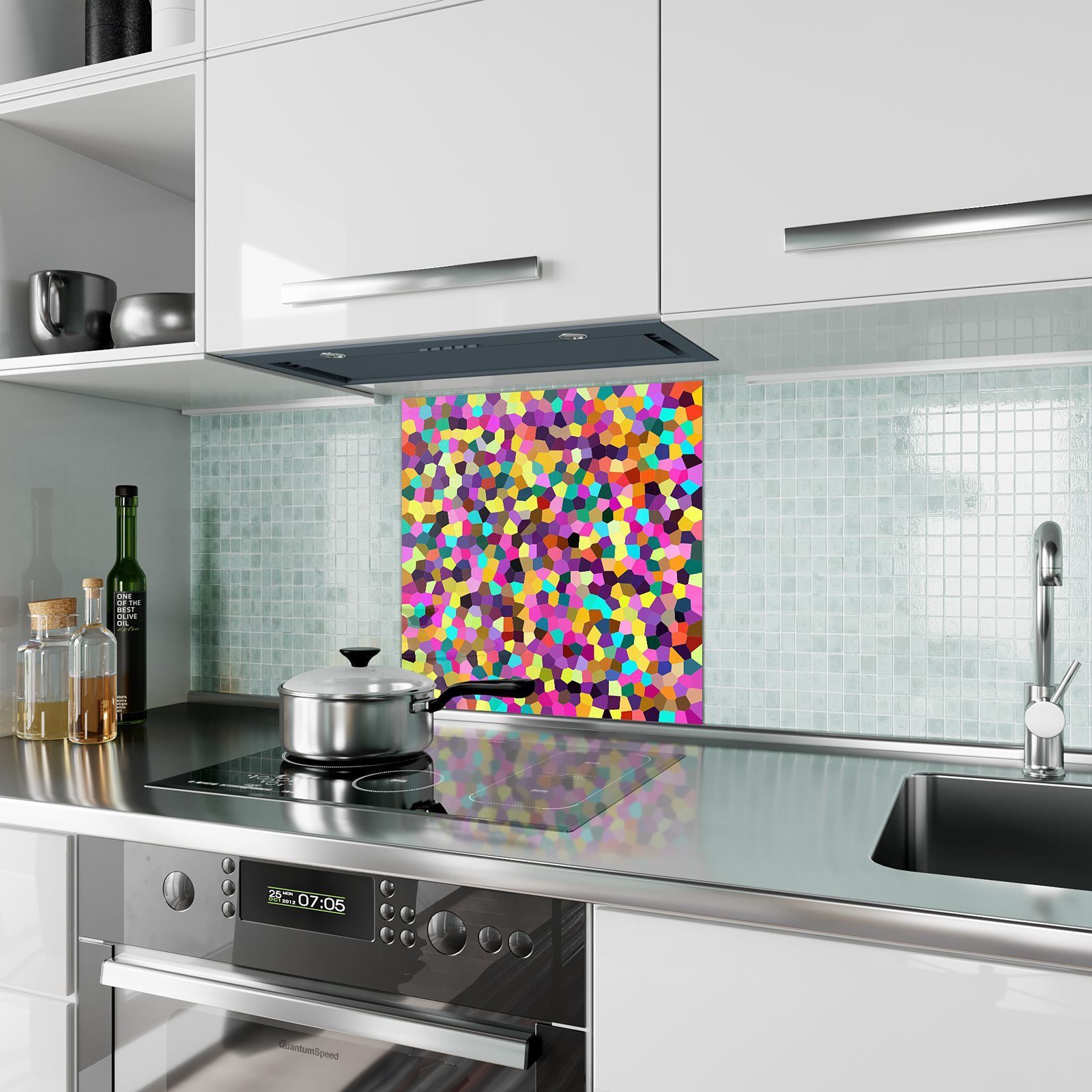 Primedeco Küchenrückwand Spritzschutz Glas Muster Fraktales