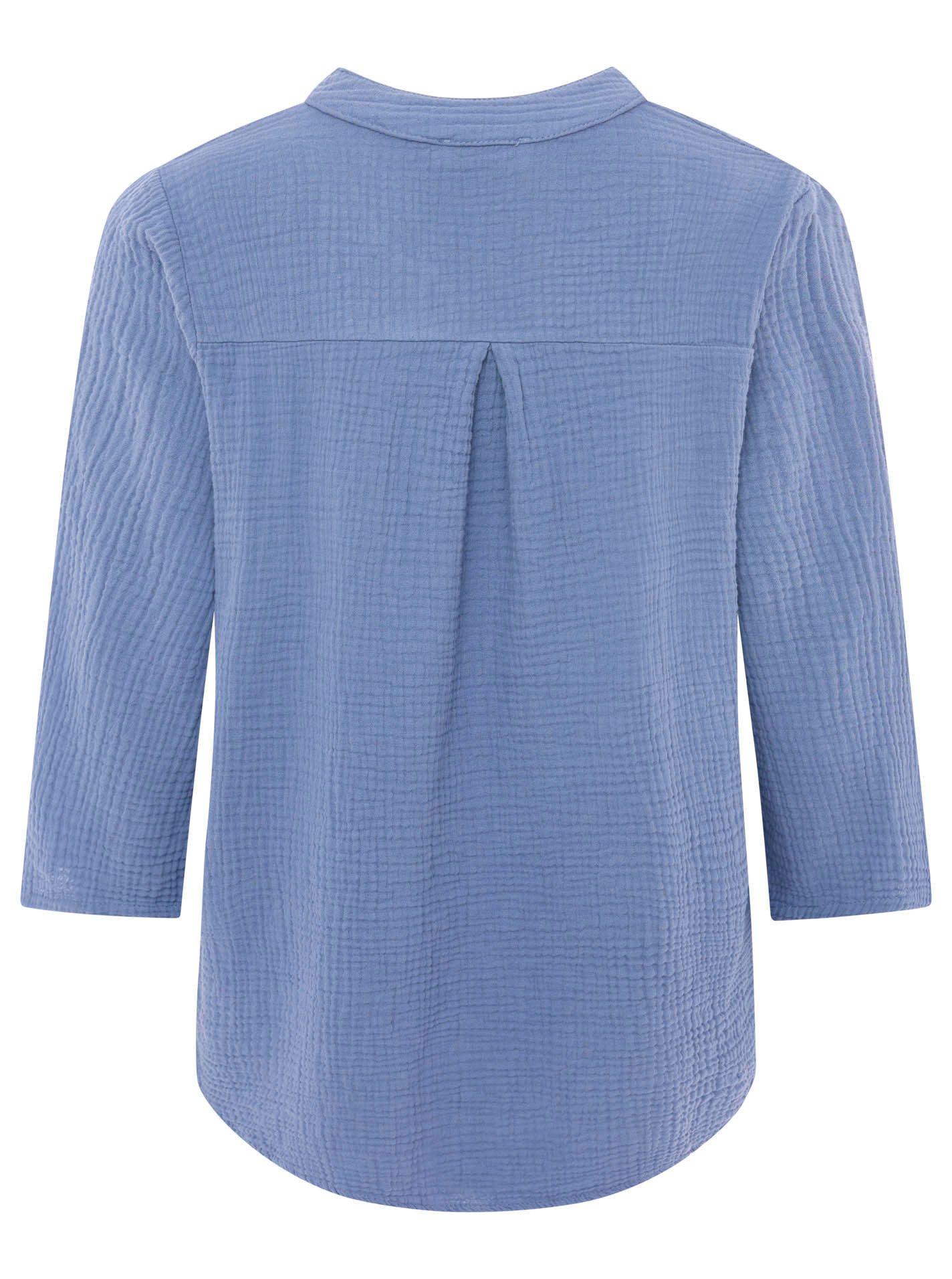 Zwillingsherz Schlupfbluse "Neon Kante" Musselin, eingefasster V-Neck in Neon, 3/4 Arm, hinten leicht länger – Bild 4 von 5
