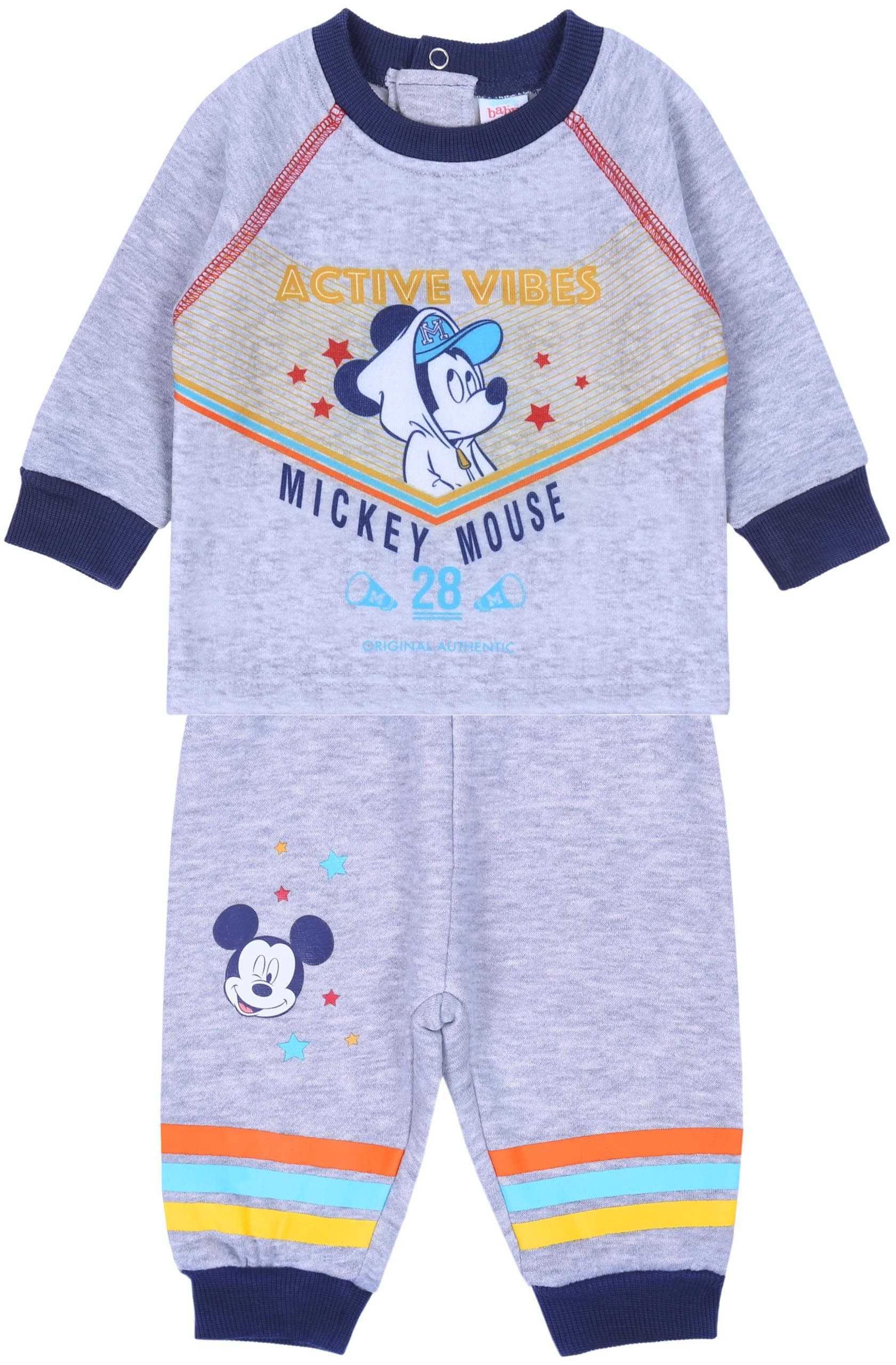 Trainingsanzug Grauer Baby-Anzug aus Melangestoff Mickey Mouse Disney 12 Monate