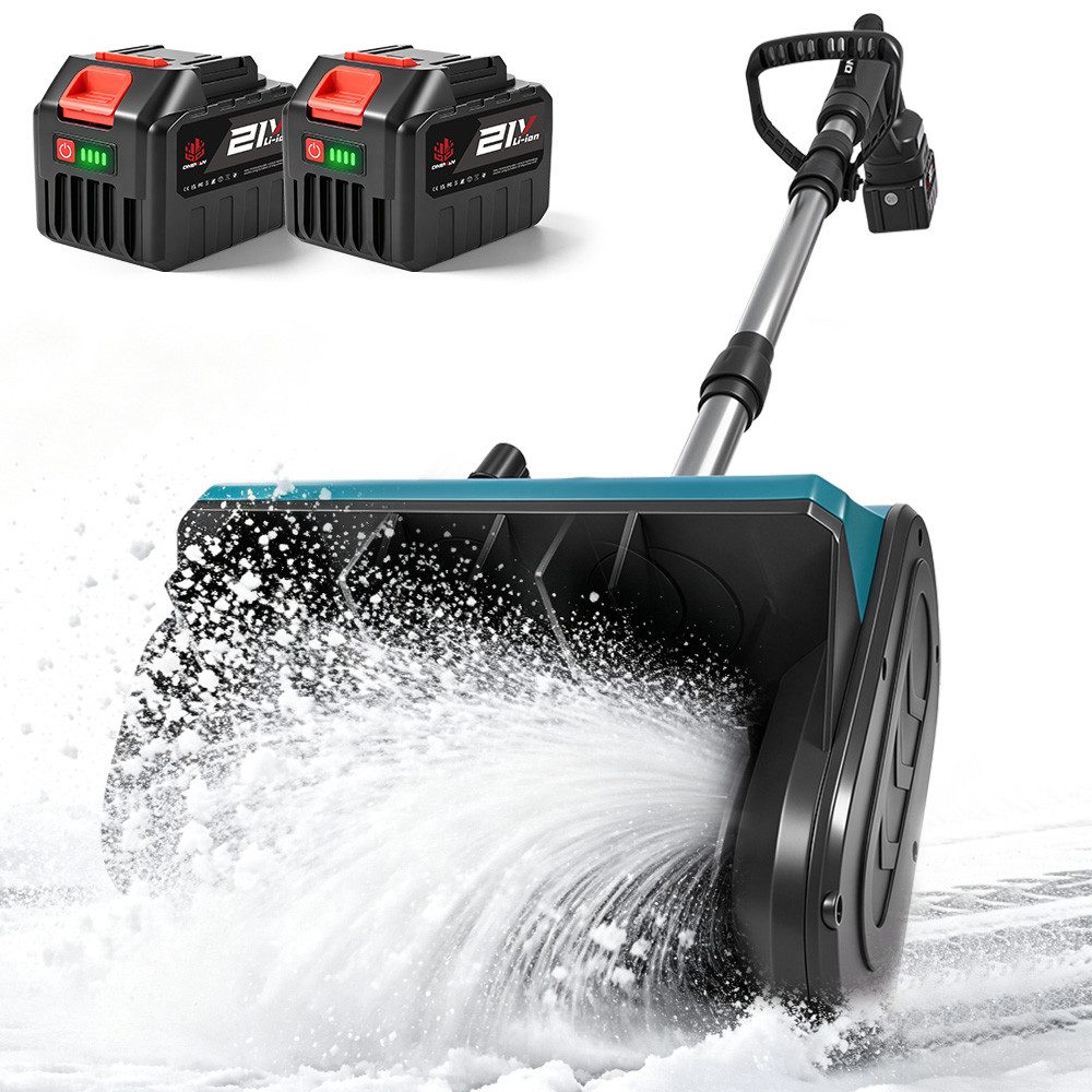 ONEVAN Akku-Schneefräse 21V Akku-Schneeschaufel, bürstenloser Motor, 500W, 6m Wurfweite, 31 cm Arbeitsbreite, (2 x 21V Lithium-Ionen-Akkus und 1x EU-Ladegerät), Kabellose Elektro-Schneeschaufel, faltbar und verstellbar