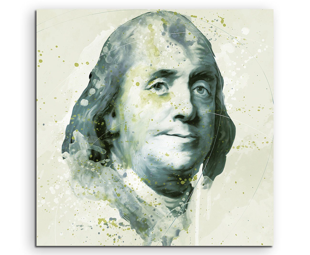 Sinus Art Leinwandbild Benjamin Franklin Aqua 60x60cm Wandbild Aquarell Art