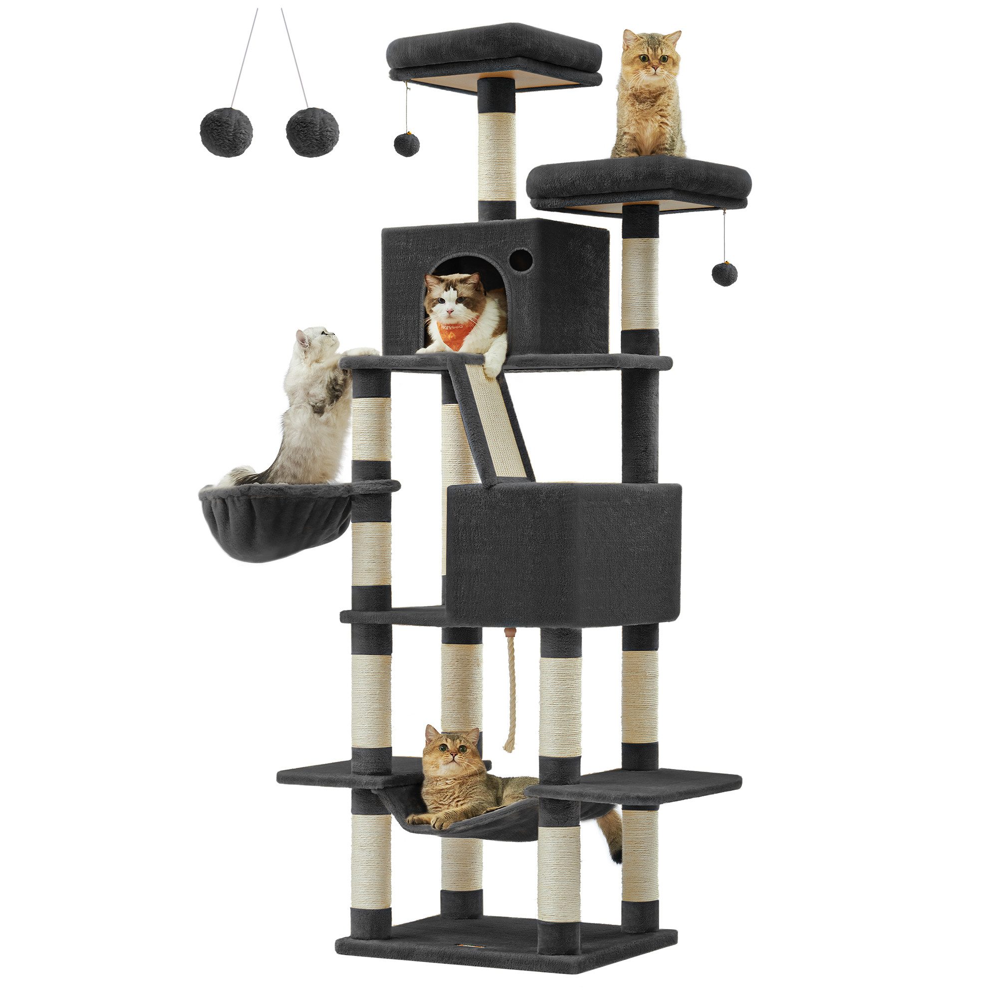 FEANDREA Kratzbaum mehrstöckig für große Katzen, Kippschutz, 203.5 cm hoch, XXL Katzenbaum, 59x48.5x203.5cm