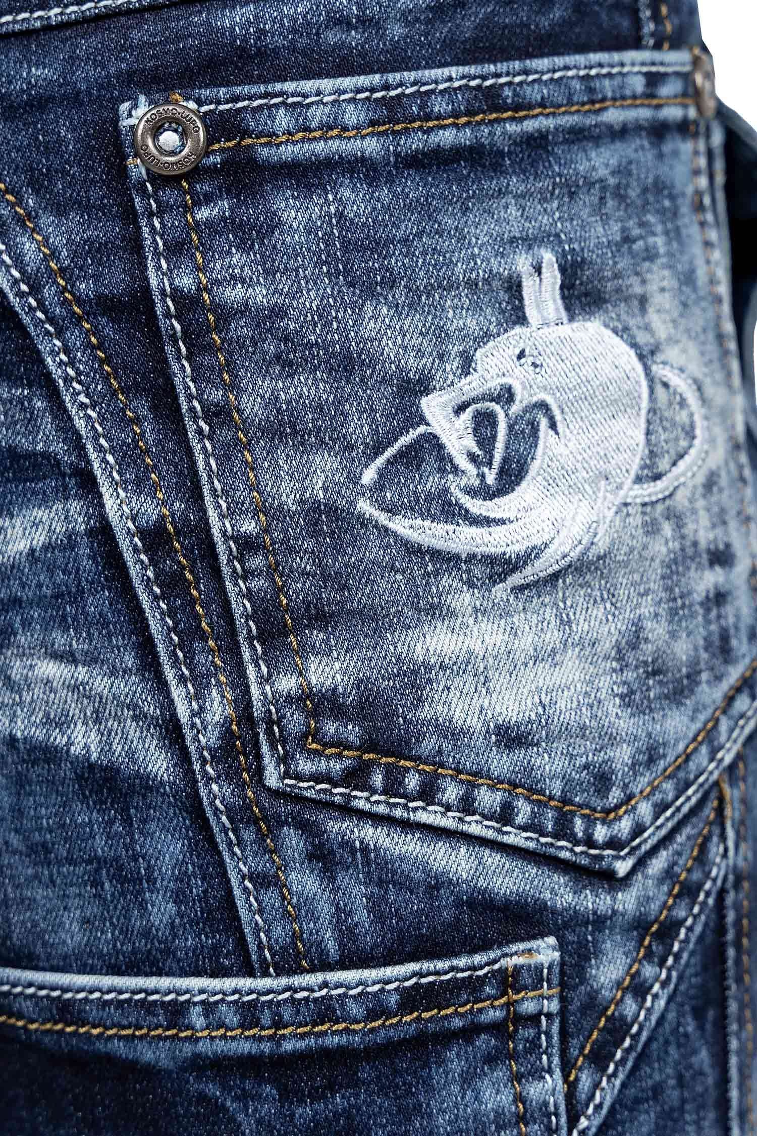 Kosmo Lupo 5-Pocket-Jeans Herren Regular Fit Hose Stonewashed KM070 (1-tlg) Used-Look im stoned-washed Finish