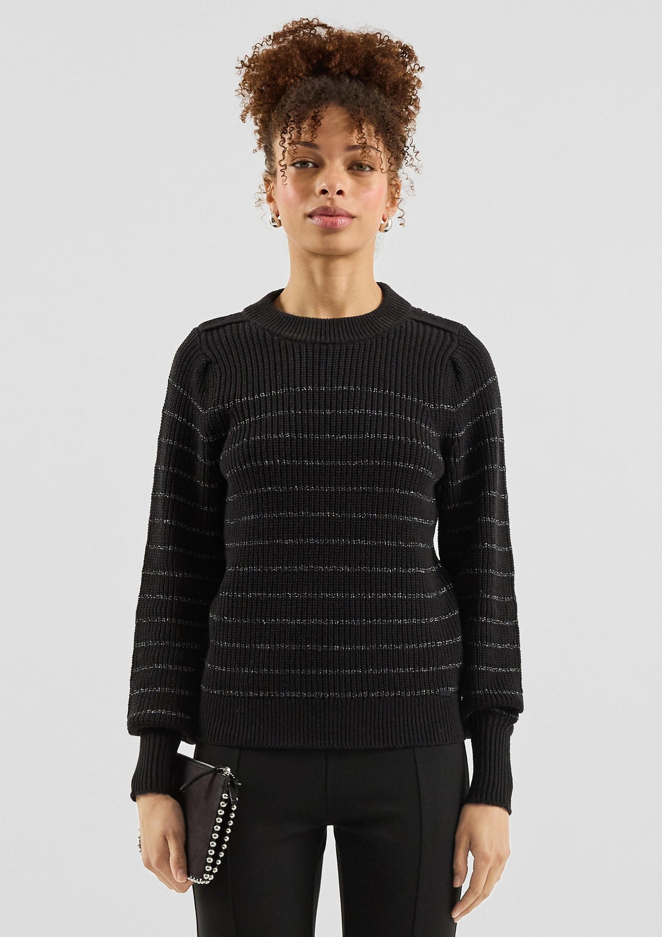 QS Longpullover Strickpullover Pullover mit Glitzergarnstreifen günstig online kaufen