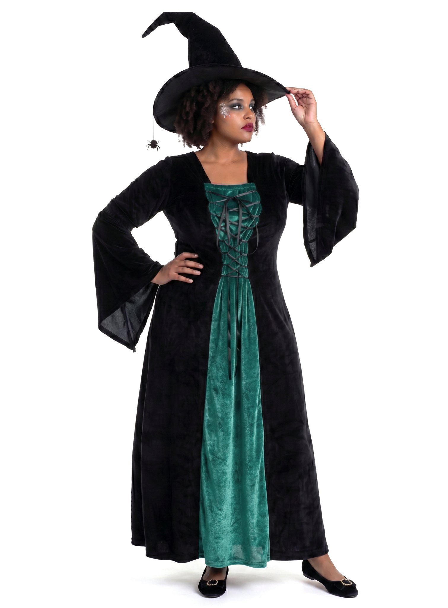 Metamorph Hexen-Kostüm Burgherrin Samtkleid schwarz-grün, Hochwertige und authentische Mittelalterkleidung zu unschlagbar günst