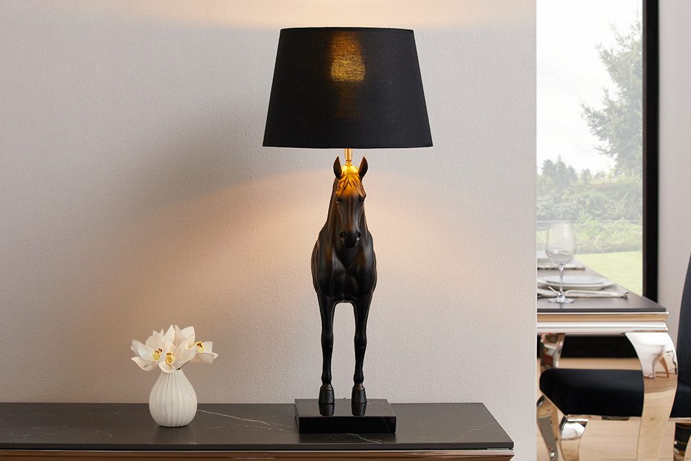riess-ambiente Tischleuchte BLACK BEAUTY 75cm schwarz gold · Tischleuchte mit Pferde-Kopf, keine besonderen Funktionen, ohne Leuchtmittel, Skulptur · Dekoration · mit Lampenschirm · Wohnzimmer · Design