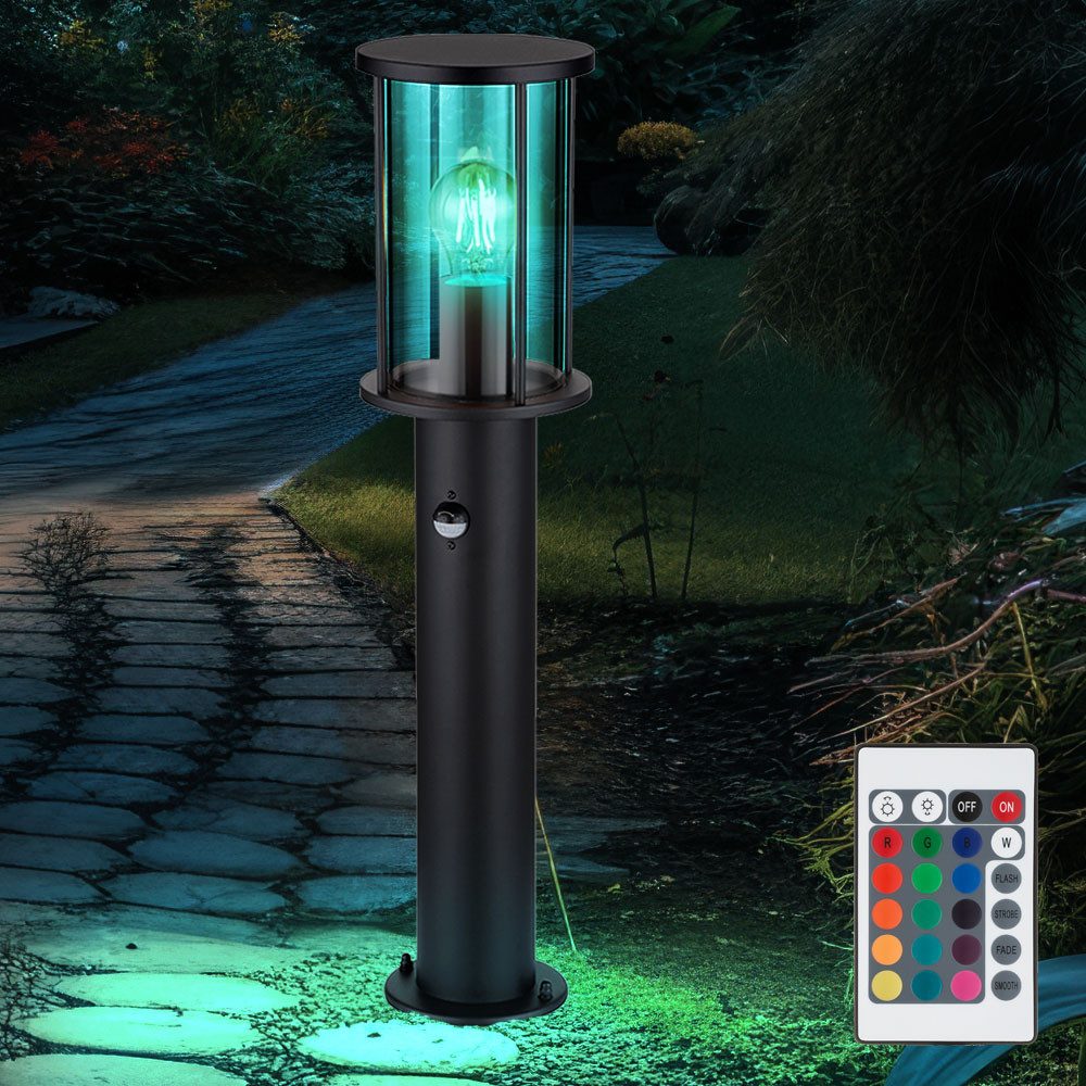 Globo LED Außen-Stehlampe, Leuchtmittel inklusive, Warmweiß, Farbwechsel, Stehleuchte Außenlampe RGB LED Rauchglas Bewegungsmelder Fernbedienung