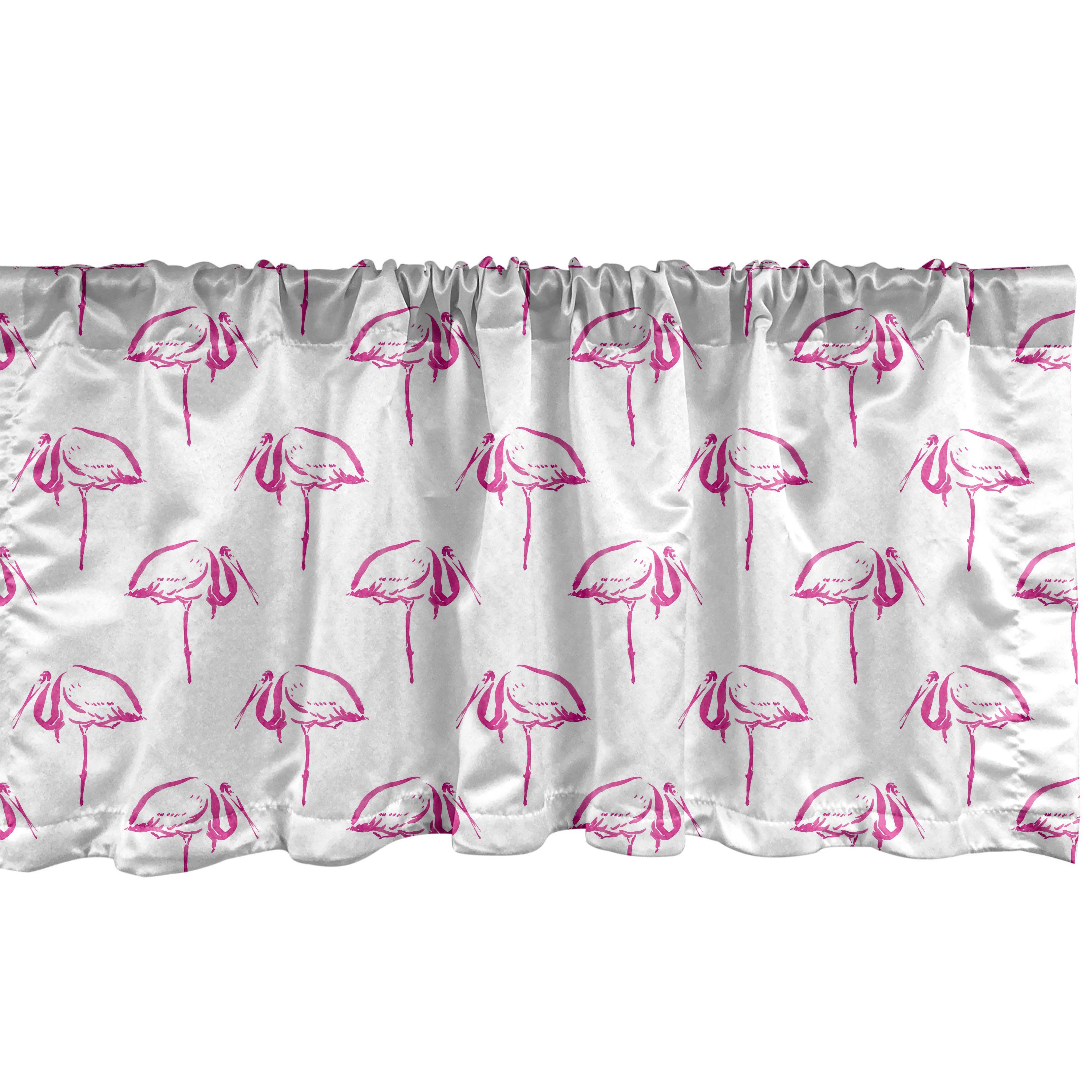 Scheibengardine Vorhang Volant für Küche Schlafzimmer Dekor mit Stangentasche, Abakuhaus, Microfaser, Flamingo Hand gezeichnet Skizzieren Vögel