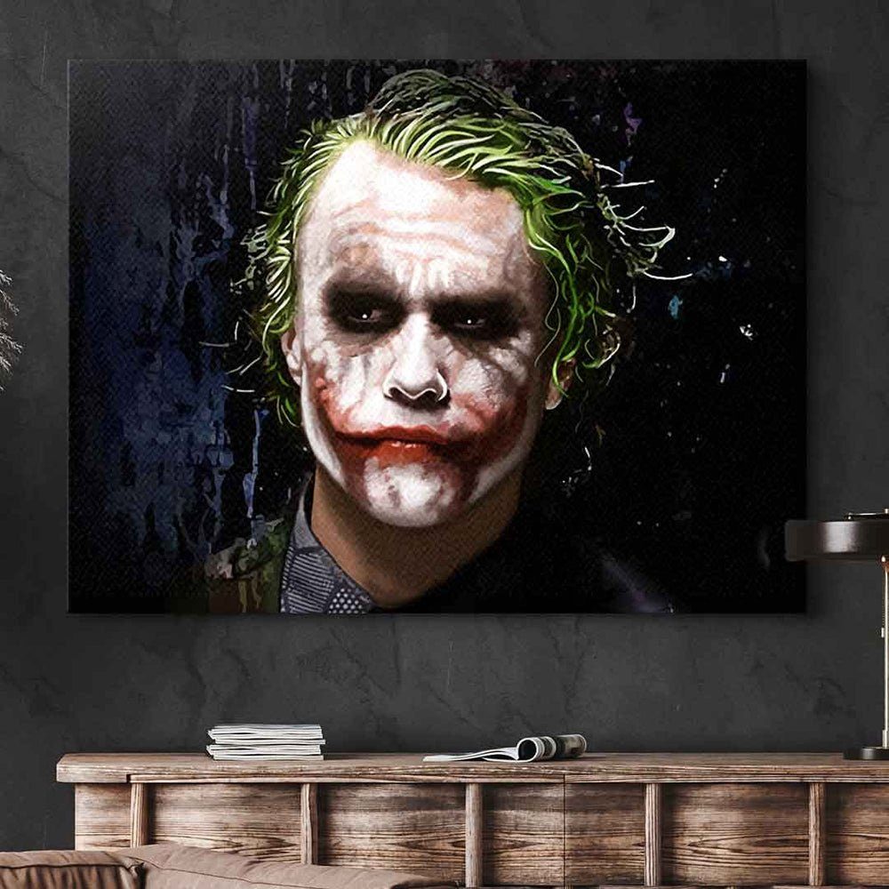 silberner Leinwandbild schwarz mit Film Charakter Batman Porträt Joker TV Rahmen DOTCOMCANVAS® Leinwandbild, crazy
